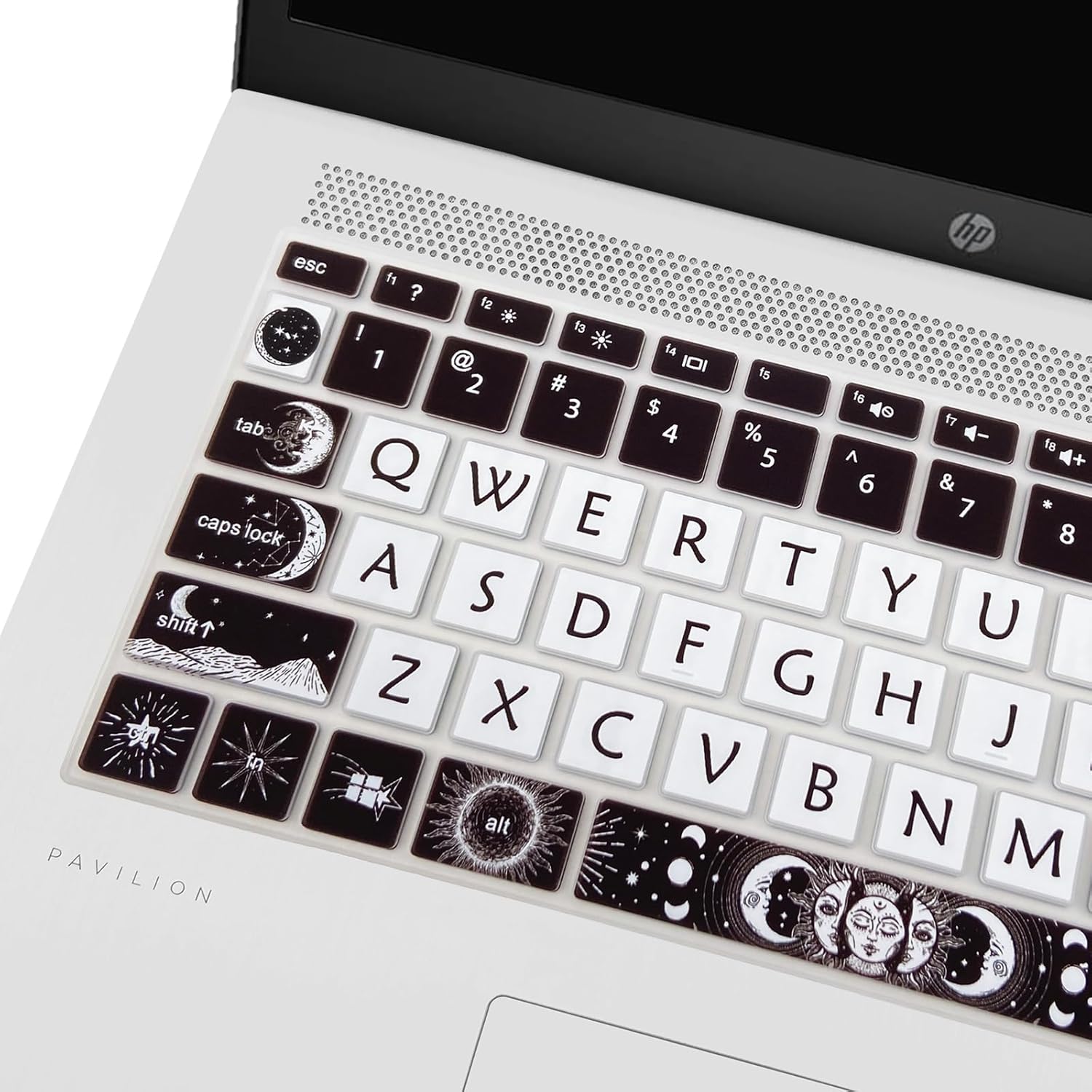 Cute Silicone Keyboard Cover for HP Pavilion x360 14 14-BA/BF/BW/CD/CF/DQ/DK/DH/DS/DF/FQ Series, 14-dk1013dx/dk1003dx/dk0002dx 14-dq1043cl 14-fq0013dx, Sun and Moon