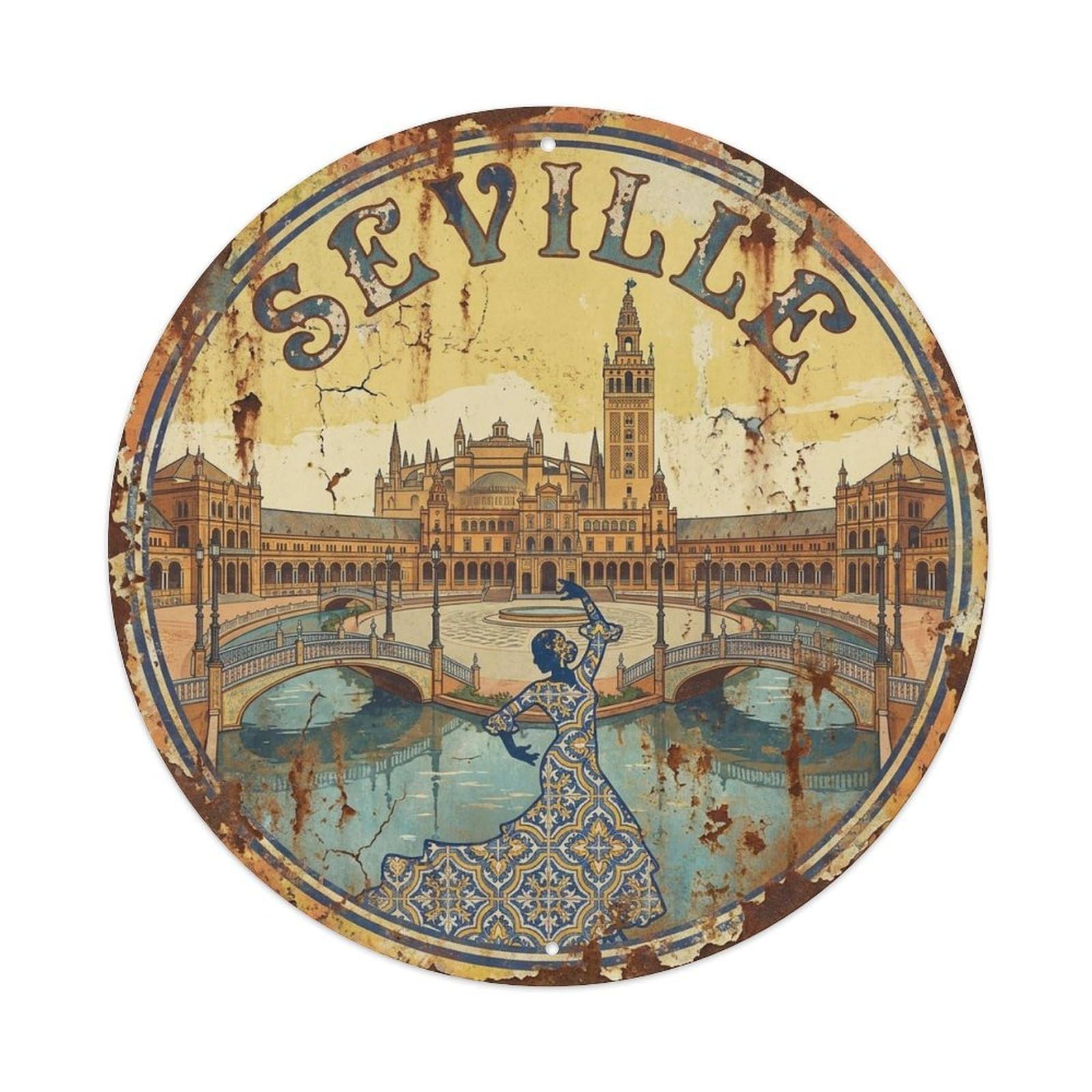 Seville Spain Retro Travel Destination Landmark Metal Tin Sign
