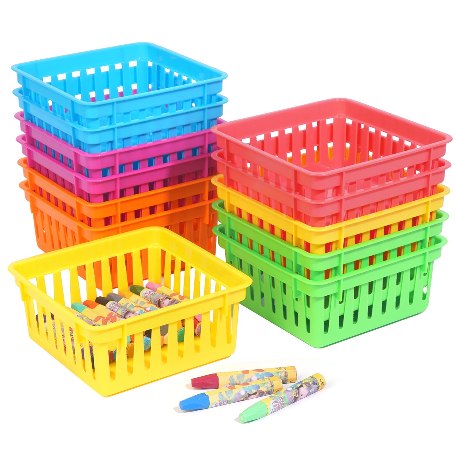 ZZYFGH 12 PCS Pencil Holders, Pencil Baskets, Small Plastic Baskets for Organizing, Colorful Storage Trays, Crayon Pencil Containers Organizer Bins