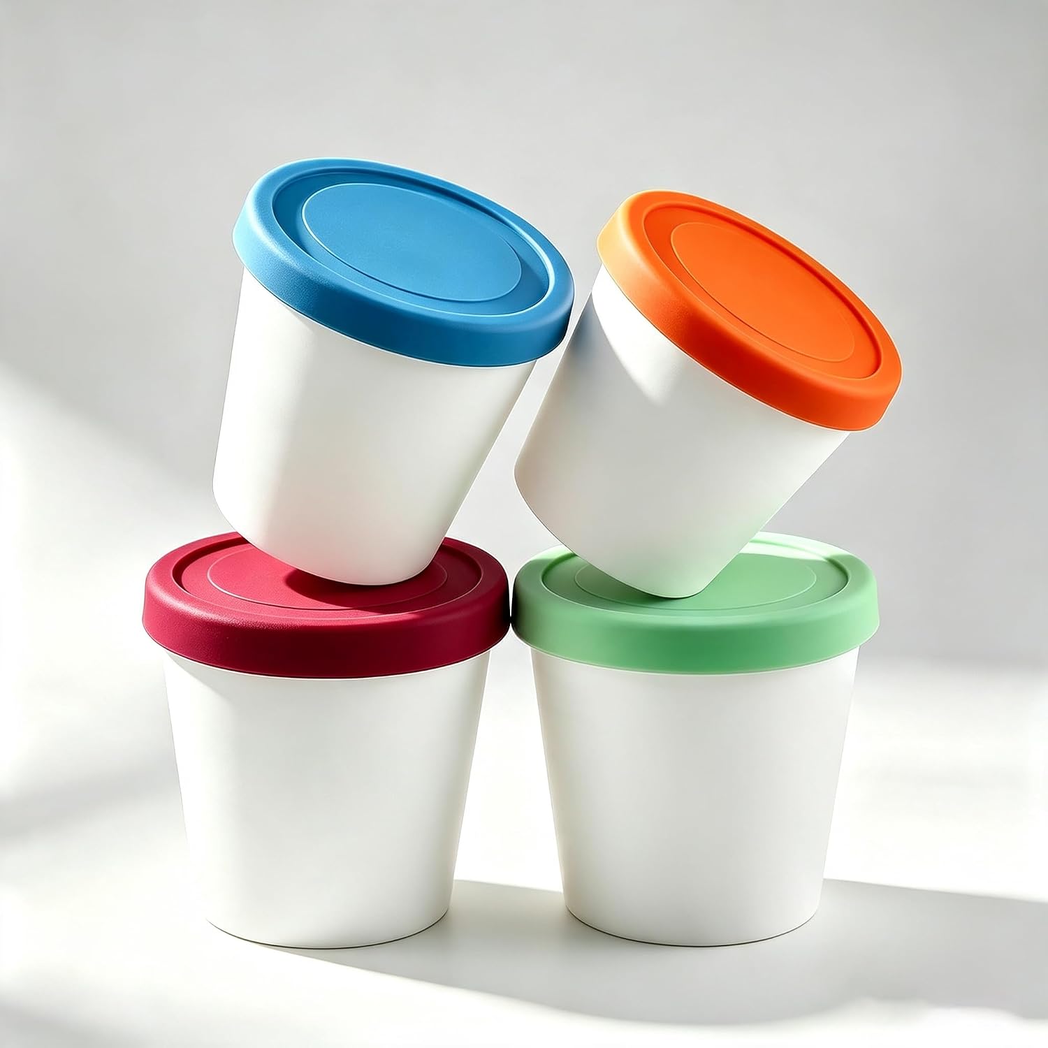 32 Oz Ice Cream Containers for Homemade, Ice Cream Containers with Silicone Lids Leak-Free, Reusable Ice Cream Storage Containers for Freezer Chocolate Sorbet, (4 Pack - 1 Quart Each)