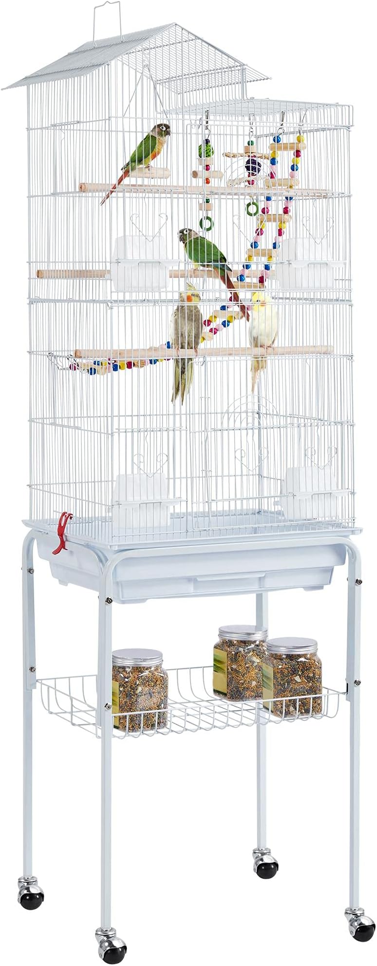 Yaheetech Large Roof Top Budgie Cage Bird Cage with Stand Rolling Metal