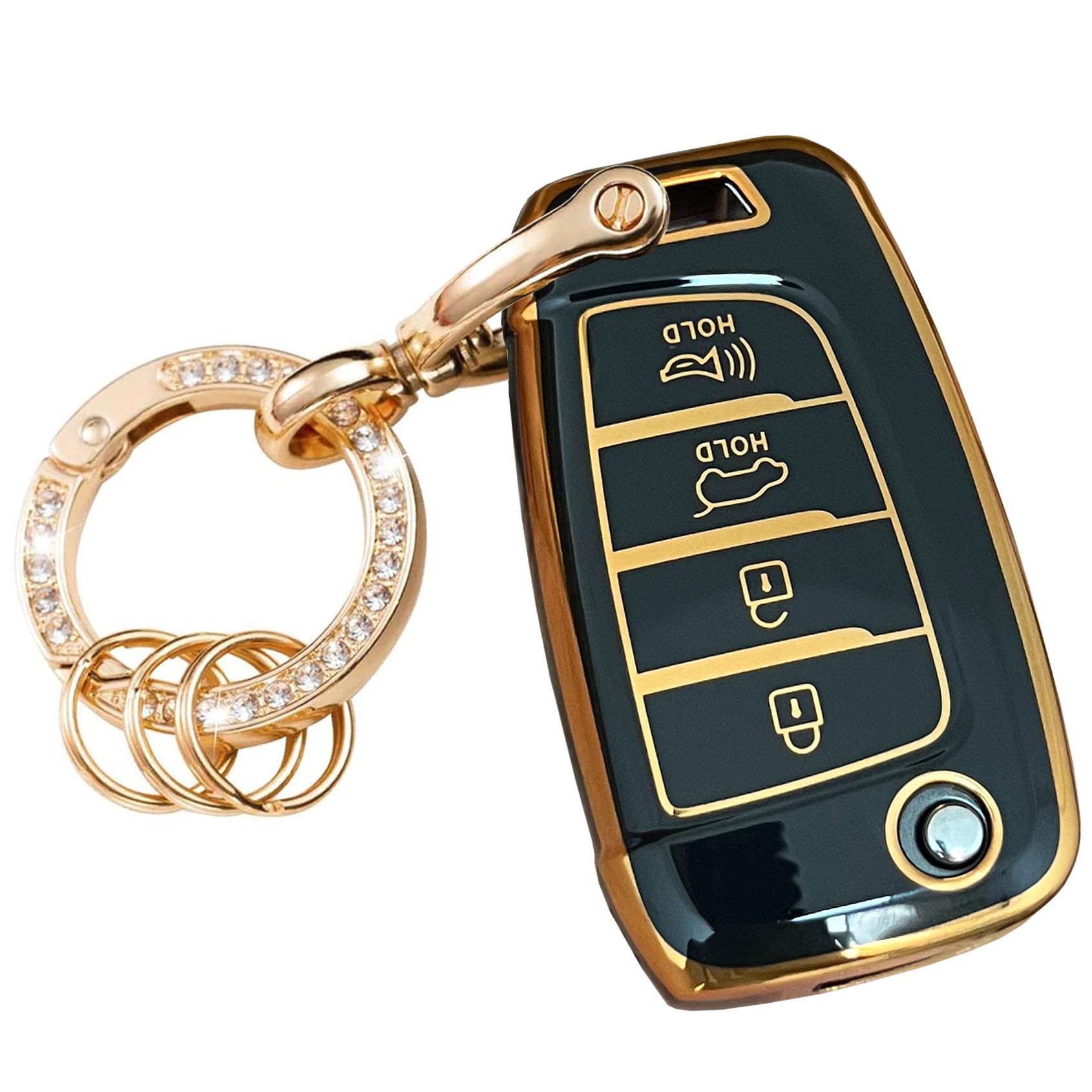 for Hyundai Key Fob Cover with Keychain Fit for Hyundai Elantra Accent Elantra GT Kona Santa Cruz Santa Fe Sonata Tucson Veloster (Black)
