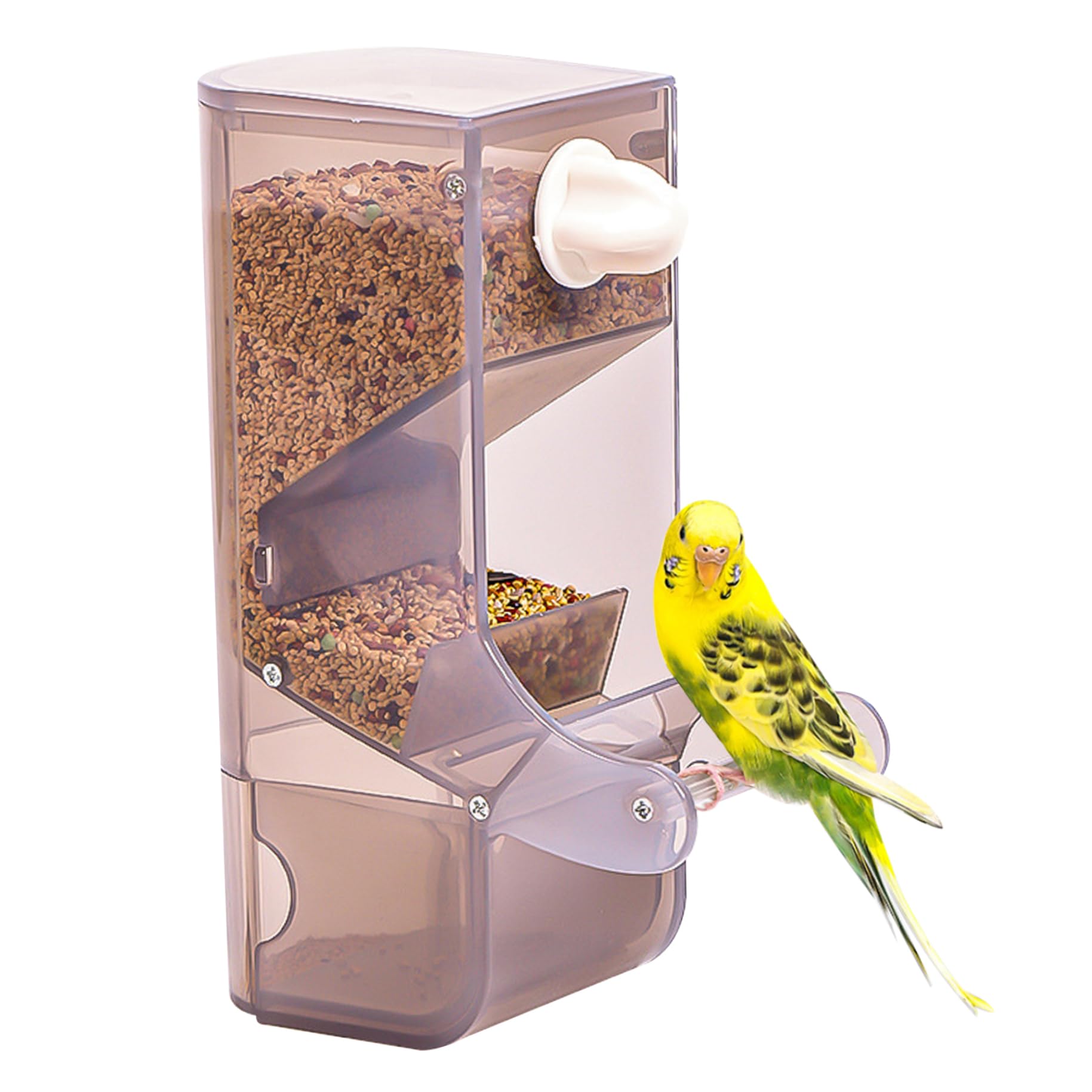 Mangeoire automatique pour cage à oiseaux avec tiroir de propreté et perchoir amovible