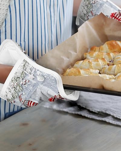 Miniatura 6 de Juego de 2 agarraderas de gnomos de Navidad para cocina, antideslizantes y aislantes de calor, juego de agarraderas de tela de toalla con bolsillo,