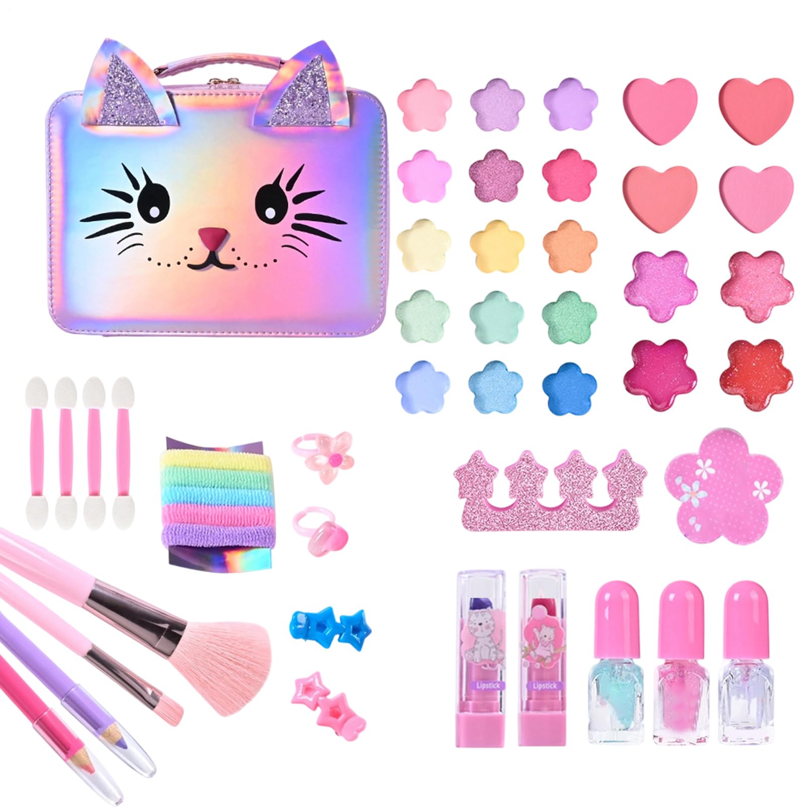 Kit Di Trucco Per Bambini Giocattolo Cosmetico Lavabile Da Principessa | Set Di Trucco Per Bambini Con Borsa A Forma Di Gatto Adatto A Bambine, Feste, Compleanni, Festival E Giochi Di