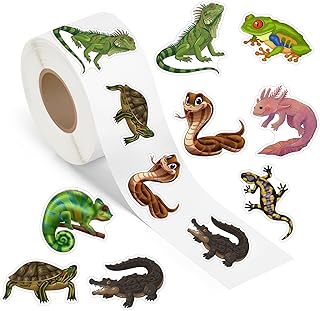500 Pcs Cartoon Reptile Animal Stickers Roll Waterproof Vinyl for Birthday Party Decorations Supplies Favors Water Bottles Scrapbook Laptops Suitcases Skateboards Luggage Computer Mobile Phone