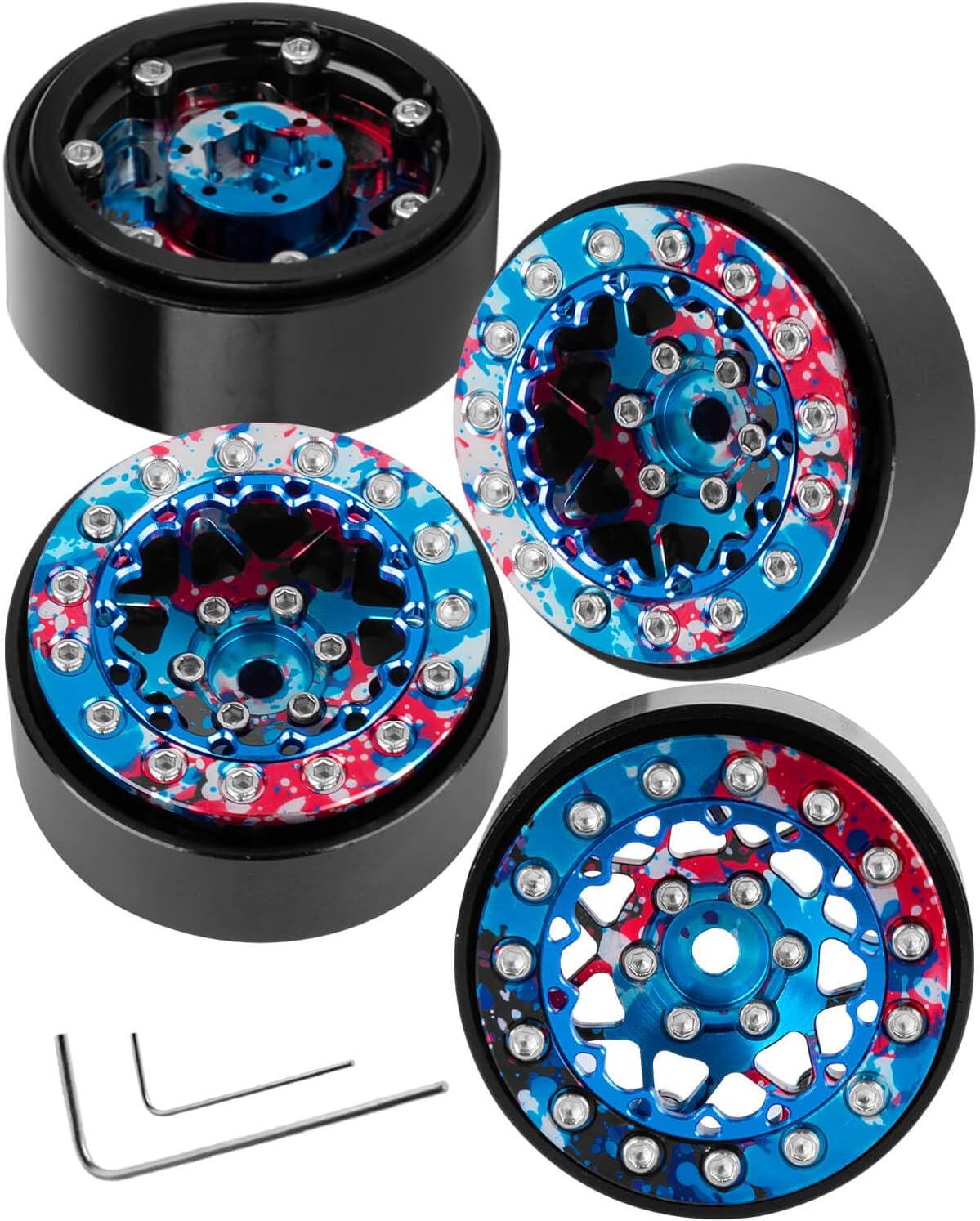 1.3 Aluminum Beadlock Wheel Rims for SCX24 TRX4M FCX24 1/24 1/18 RC Crawler Car,4pcs RC Truck 1.3 Wheel Rims for 1/18 TRX4M 1/24 SCX24 FCX24 RC Truck Beadlock Rims,Colorful