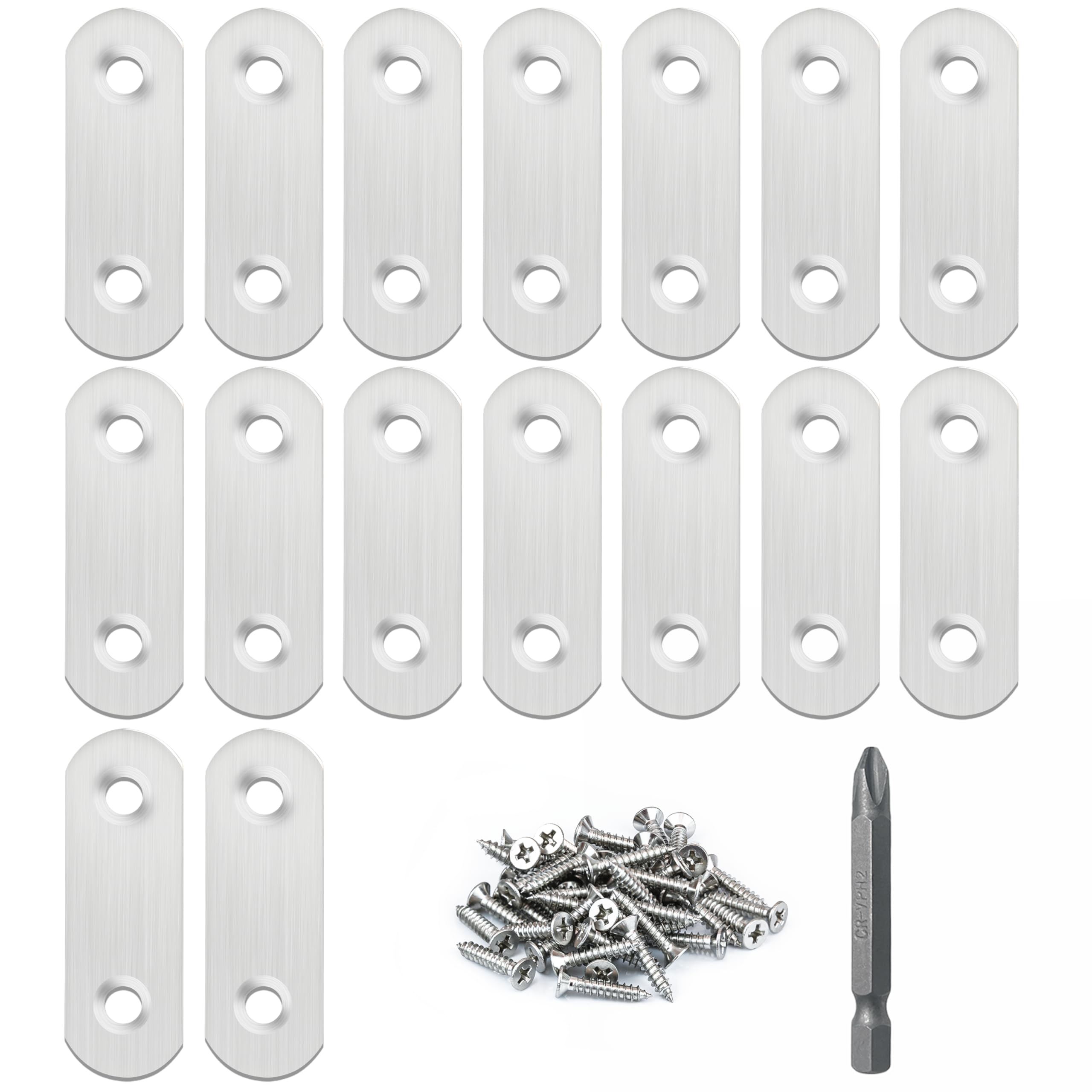 16 Pack Flat Plate Straight Brackets 50MM Stainless Steel Flat Metal Braces,Repair Bracket with Screws