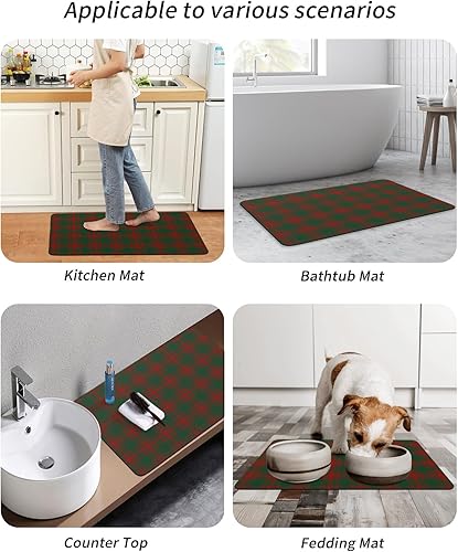 Miniatura 6 de Tapete de baño a cuadros rojos y verdes para bañera, antideslizante, de secado rápido y absorbente, de tierra de diatomeas, fregadero de ducha,