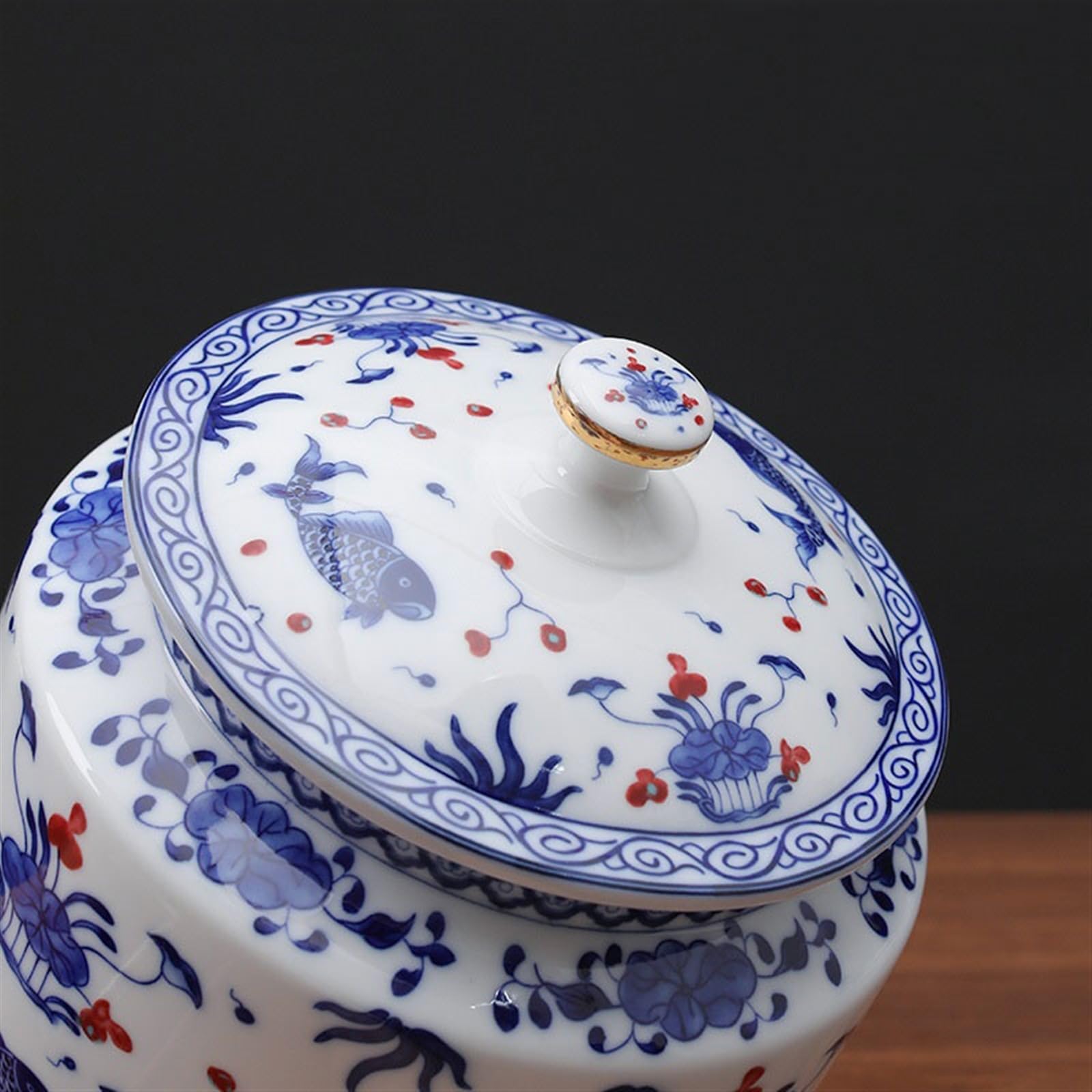 Pudełko z puszki na herbatę, chińskie, niebiesko-białe, ceramiczne pudełko kanister Wielofunkcyjny słoik uszczelnieniem, duży schowek(Medium)