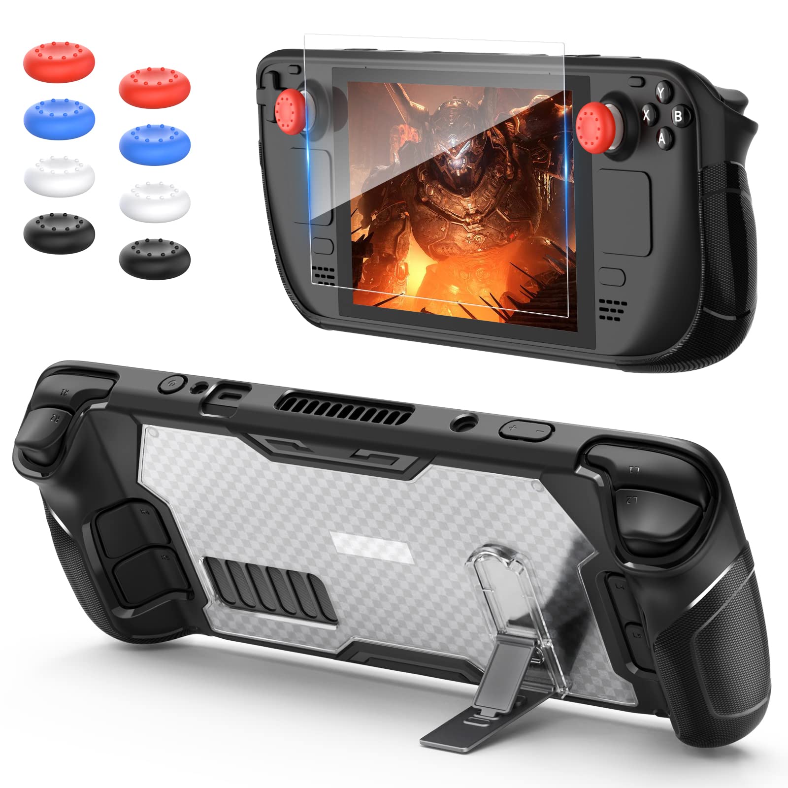 FASTSNAIL Protective Case for Valve Steam Deck with Adjustable Foldable  Kickstand, Upgraded TPU Cover Stand with Screen Protector and Thumb Grips