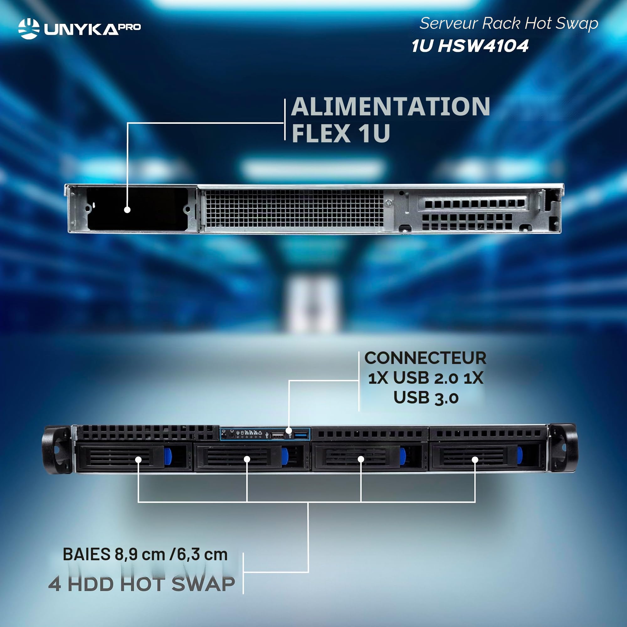 UNYKAch 1U HSW4104 Serveur Rack, Caisse Rack, Hot Swap
