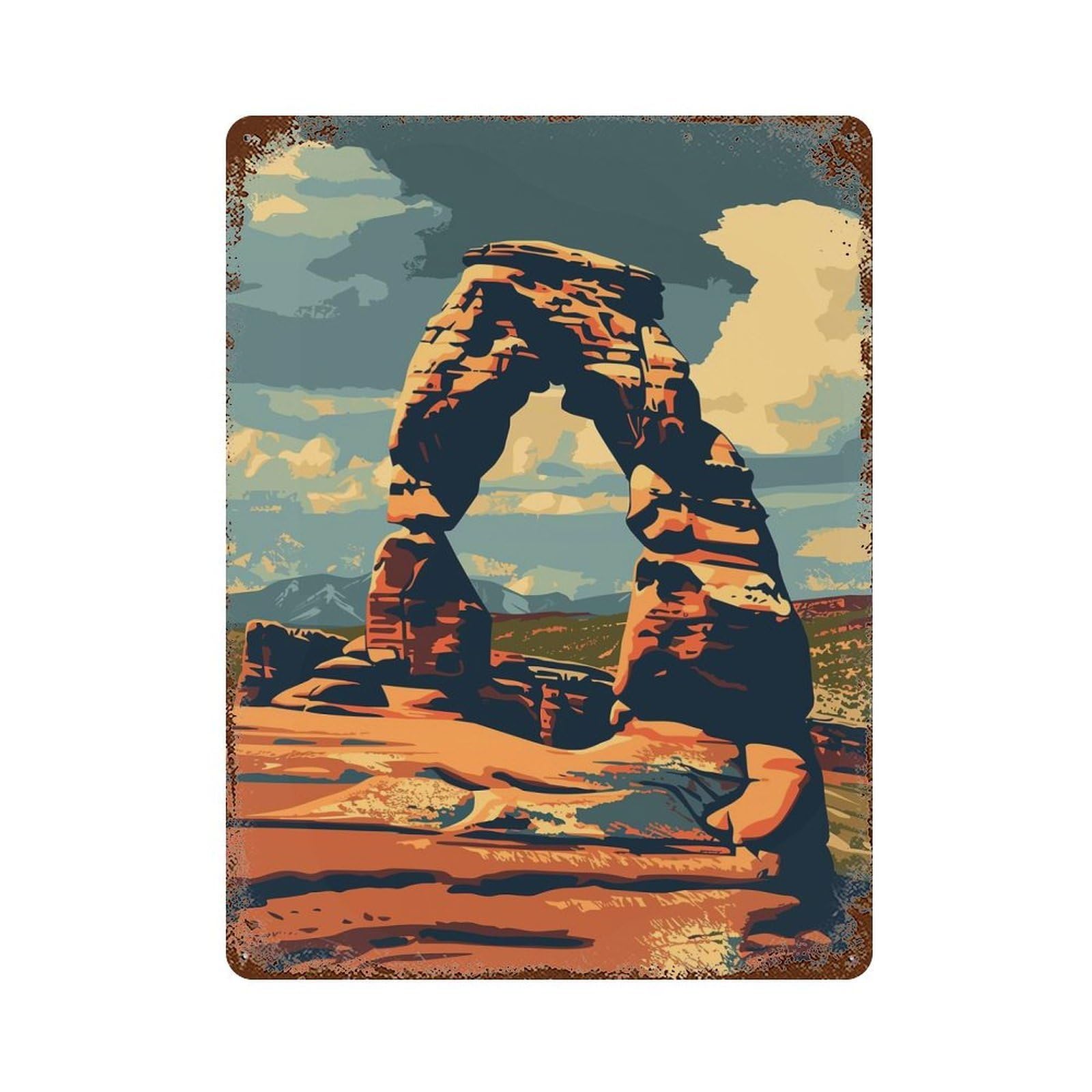 Arches National Park Weathered Tin Sign 15.7"x11.8", Vintage Wall Decor for Garage, Pub Or Kitchen
