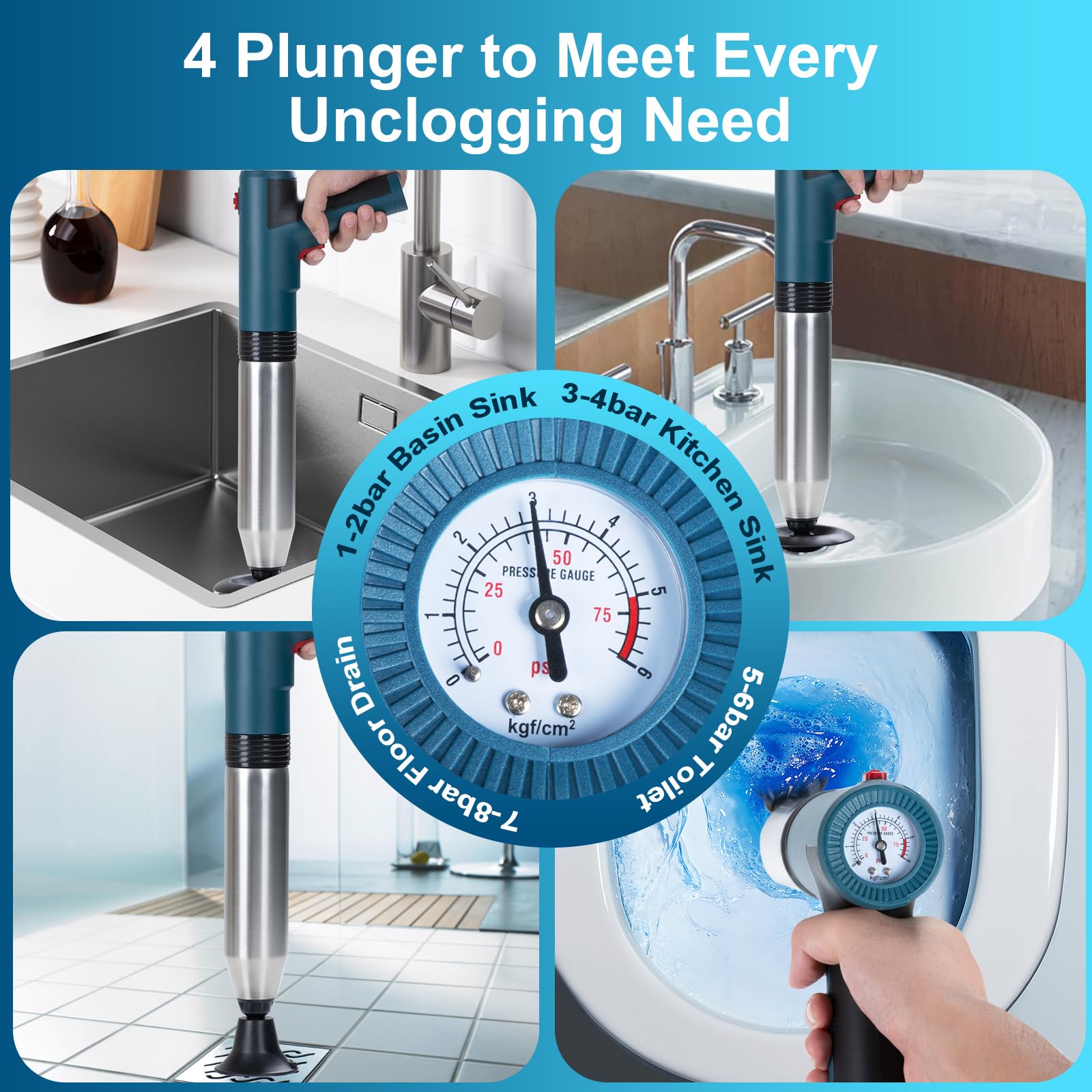 Électrique Déboucheur de Canalisations, Électrique Déboucheur à Ventouse, Air Comprimé Déboucheur de Furet pour Toilette, WC, Lavabo, Douche