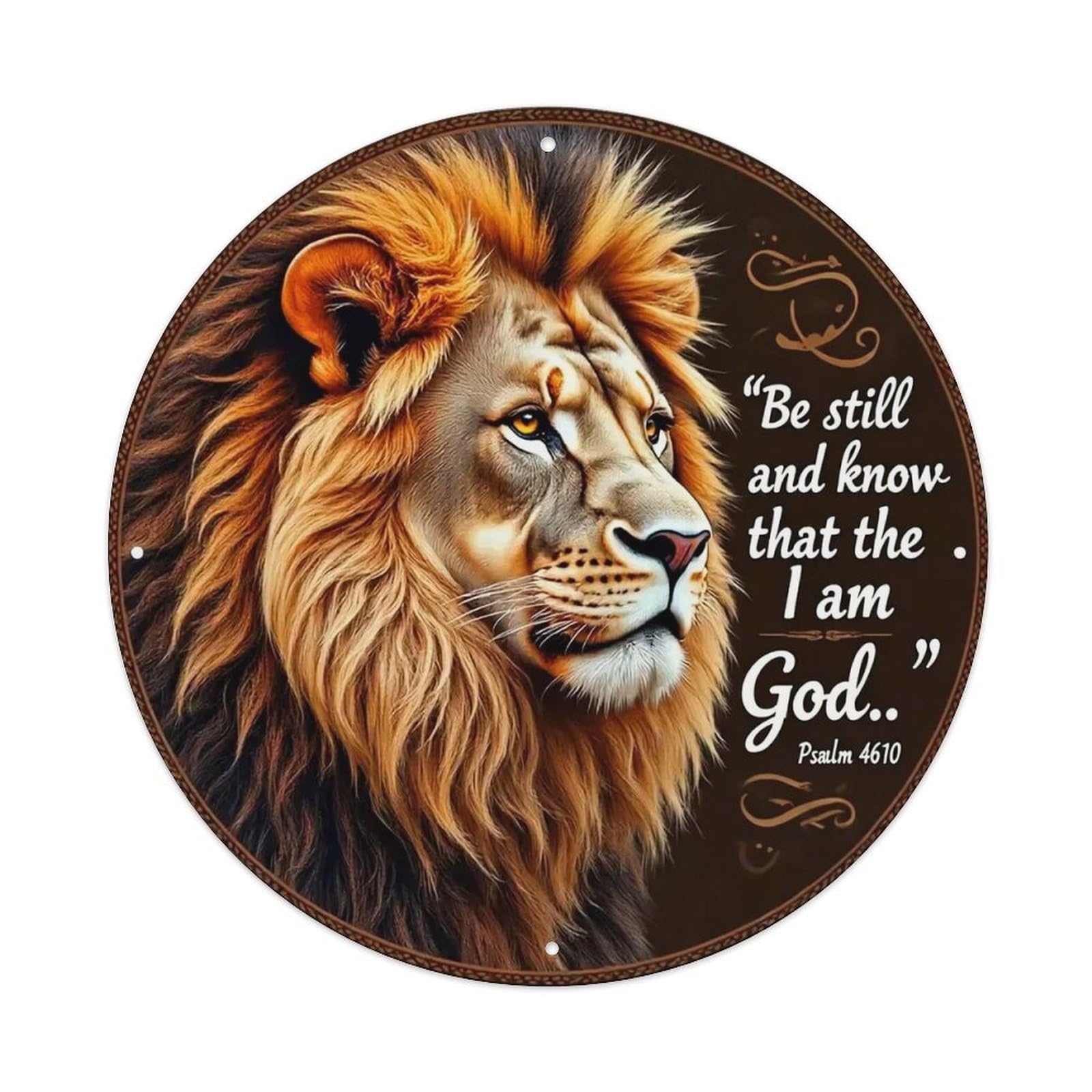 Lion With Bible Verse Print Vintage Metal Tin Sign Retro Wall Decor for Home Bar Garage Cafe, Indoor & Outdoor Decorative，circle Metal Poster, 8x8 Inch