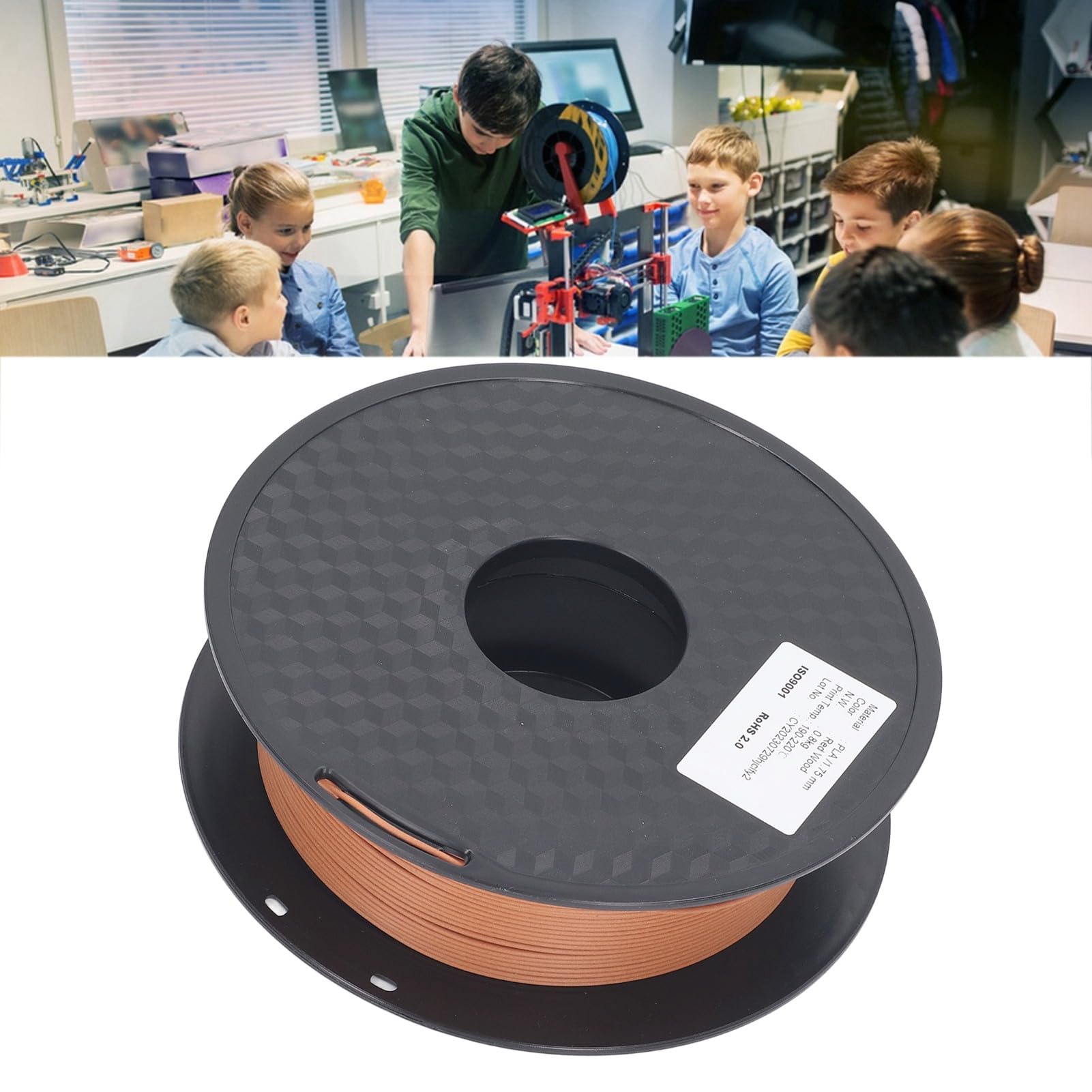1.75mm PLA Filament, Rot Holzoptik, Entblockungsfrei, Geruchsarm, Überlegene Haftung, für 3D Drucker, Zuhause, Büro