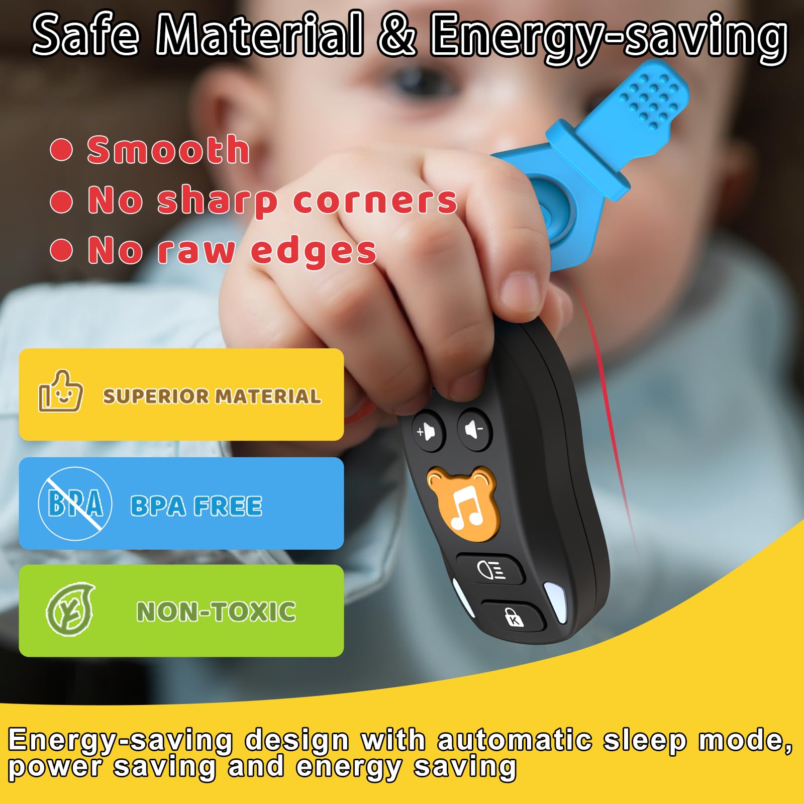 Baby Keys Toy - Juguete para bebé, llaves de coche, mordedor para niños pequeños, llaves de simulación con música y luz, juguetes musicales interactivos de aprendizaje sensorial, regalos de cumpleaños 3