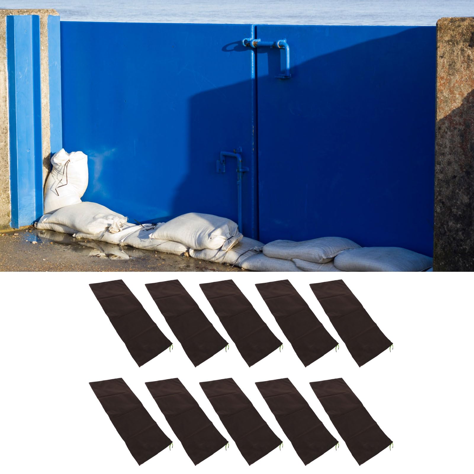 10 Piezas Bolsas de Arena para Inundaciones, 30x70cm Reutilizables 420D Poliéster Barrera de Agua para Inundaciones, Bolsas de Arena para Puerta, Ventana, Control de Inundaciones (Café)
