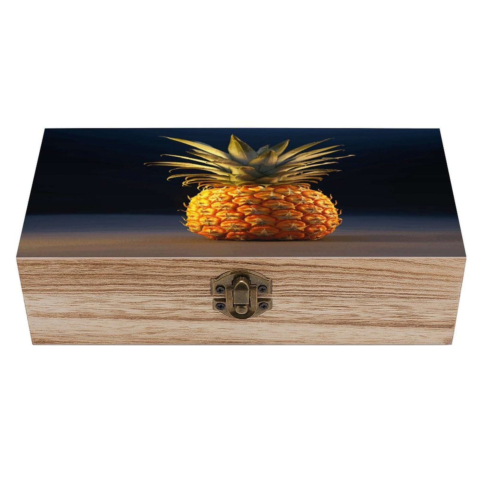 JTREHY Pineapple Fruit Wooden Storage Box Exquisite Durable Wood Gift Case Sturdy Vintage Jewelry Wooden Chest for Art Hobbies Storage Keepsake Gift