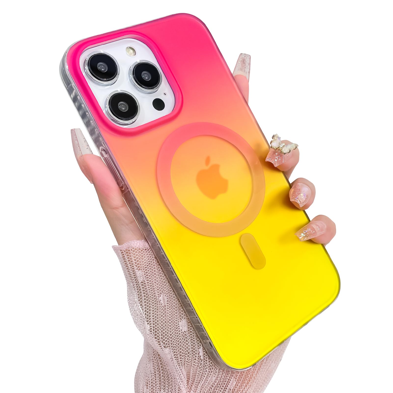 Heaofei Aesthetic Case for iPhone 15 Pro Max Case for Women Girls, Compatible with Magsafe, Cute Girly Trendy Glitter Sparkly Rainbow Magnetic