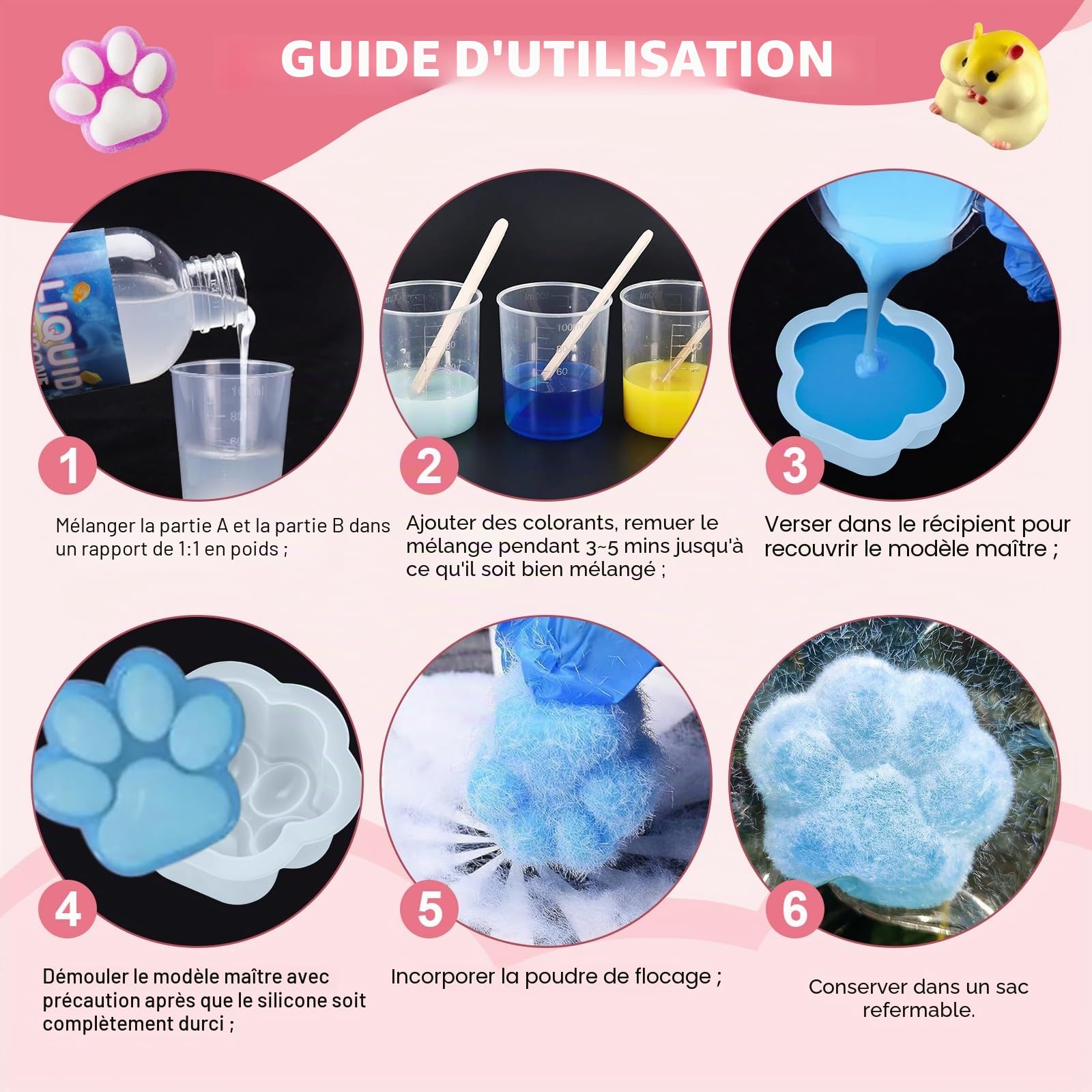 Kit de bricolage Taba Squishy en silicone liquide, 500g - Rapport 1:1 - Silicone extrêmement doux, kit de bricolage DIY pour la gestion du stress, pour les amoureux des chats et les fans de hamsters