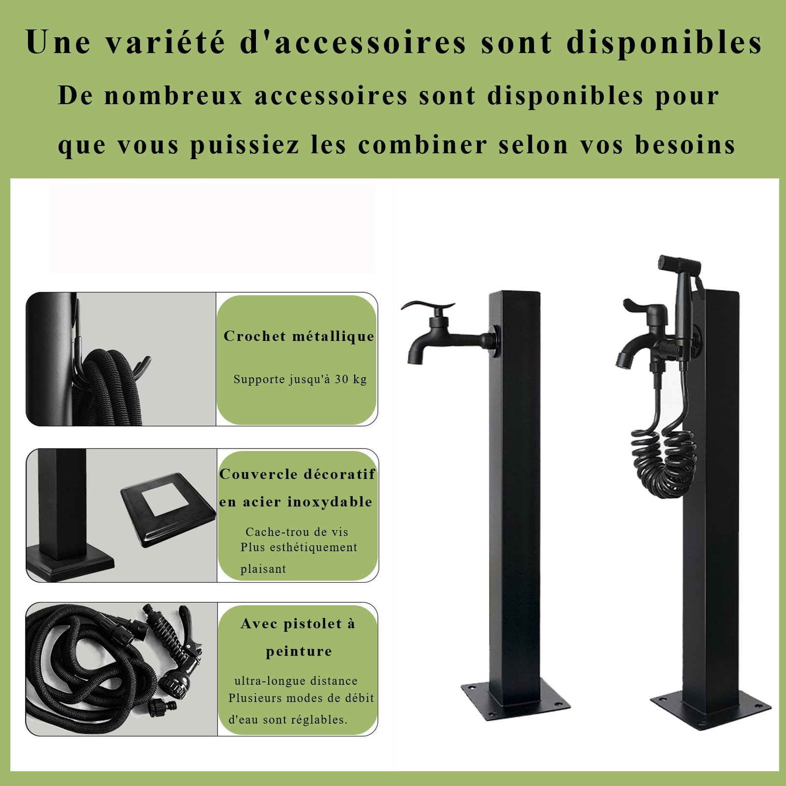 Fontaine de Jardin,Colonne d'eau de Jardin avec Robinets à Double Sortie, en Acier Inoxydable avec Robinet –Fontaine d'arrosage extérieure,borne d'arrosage Verticale antigel pour Jardins et terrasse