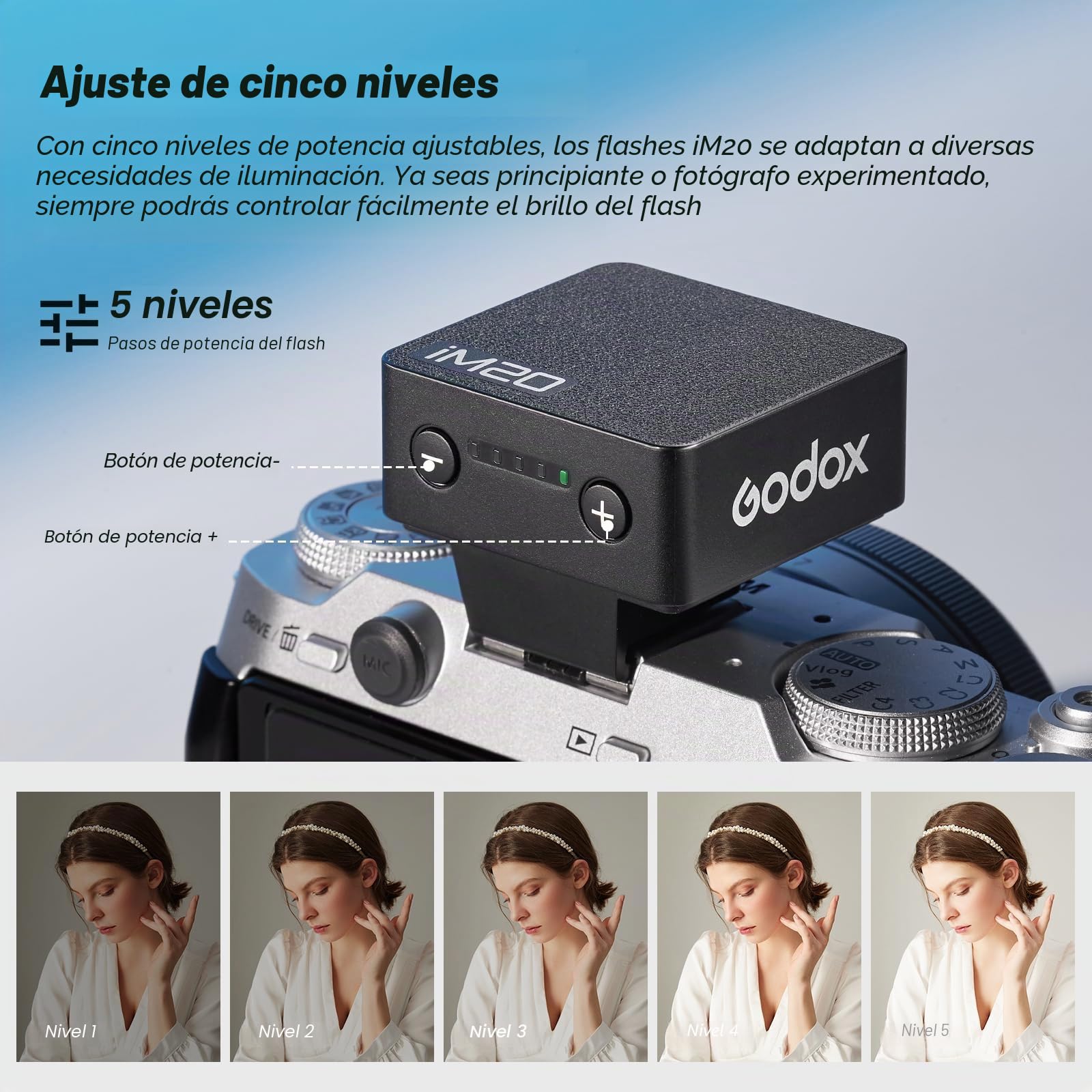 Godox iM20 Mini Flash Speedlite 470 mAh/Tipo-c Charge/440 Full-Power Flashes/3s Recycle Times/5 Power Levels/Manual para Sony zve10/Sony zv1/Sony a7iii/Ricoh gr3/Fujifilm f1 etc.