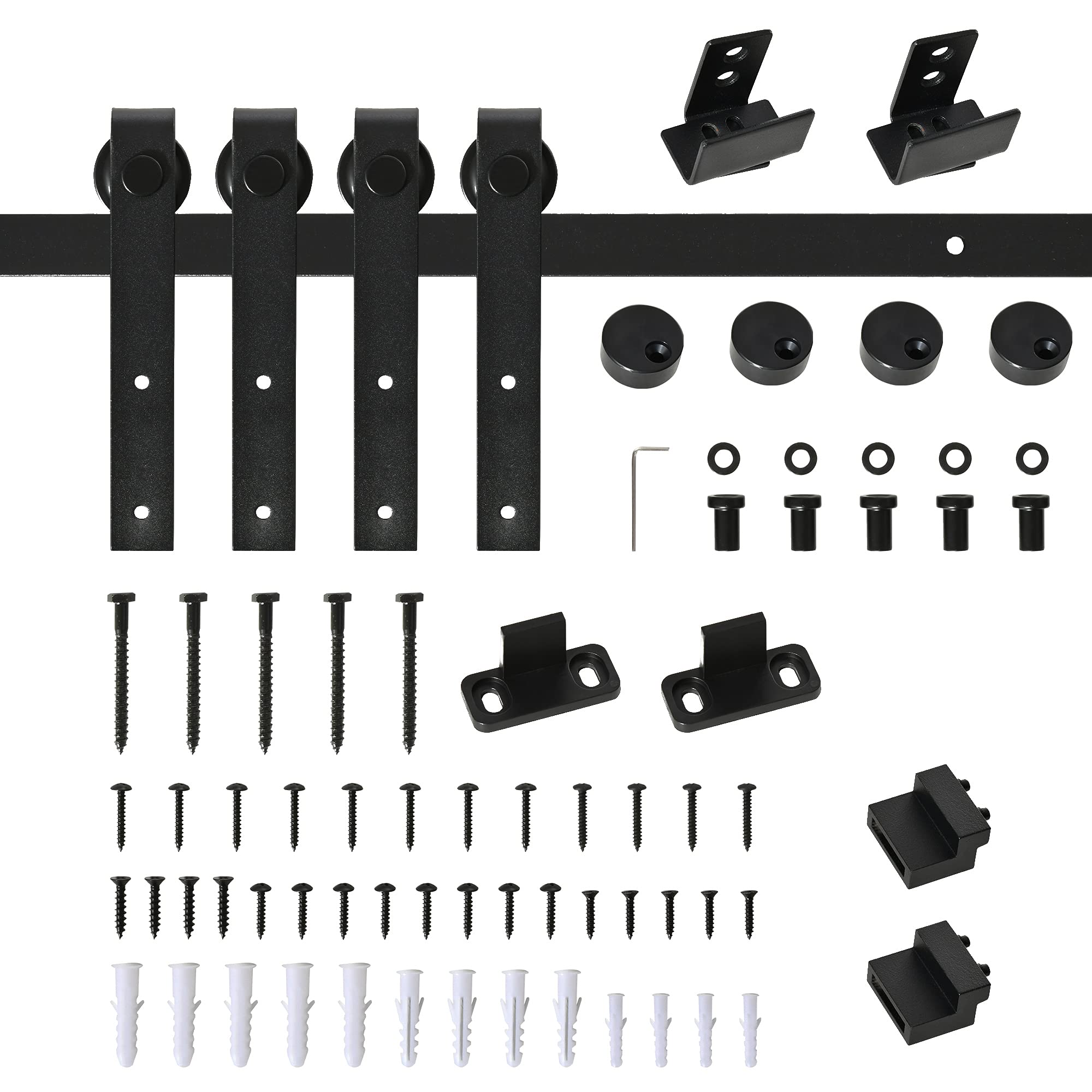 HOMCOM Herrajes Puertas Correderas 183 cm, Kit para Puerta Corredera Doble de Madera Ancho 45 cm, para Mueble de TV, Armario, Acero al Carbono, Negro