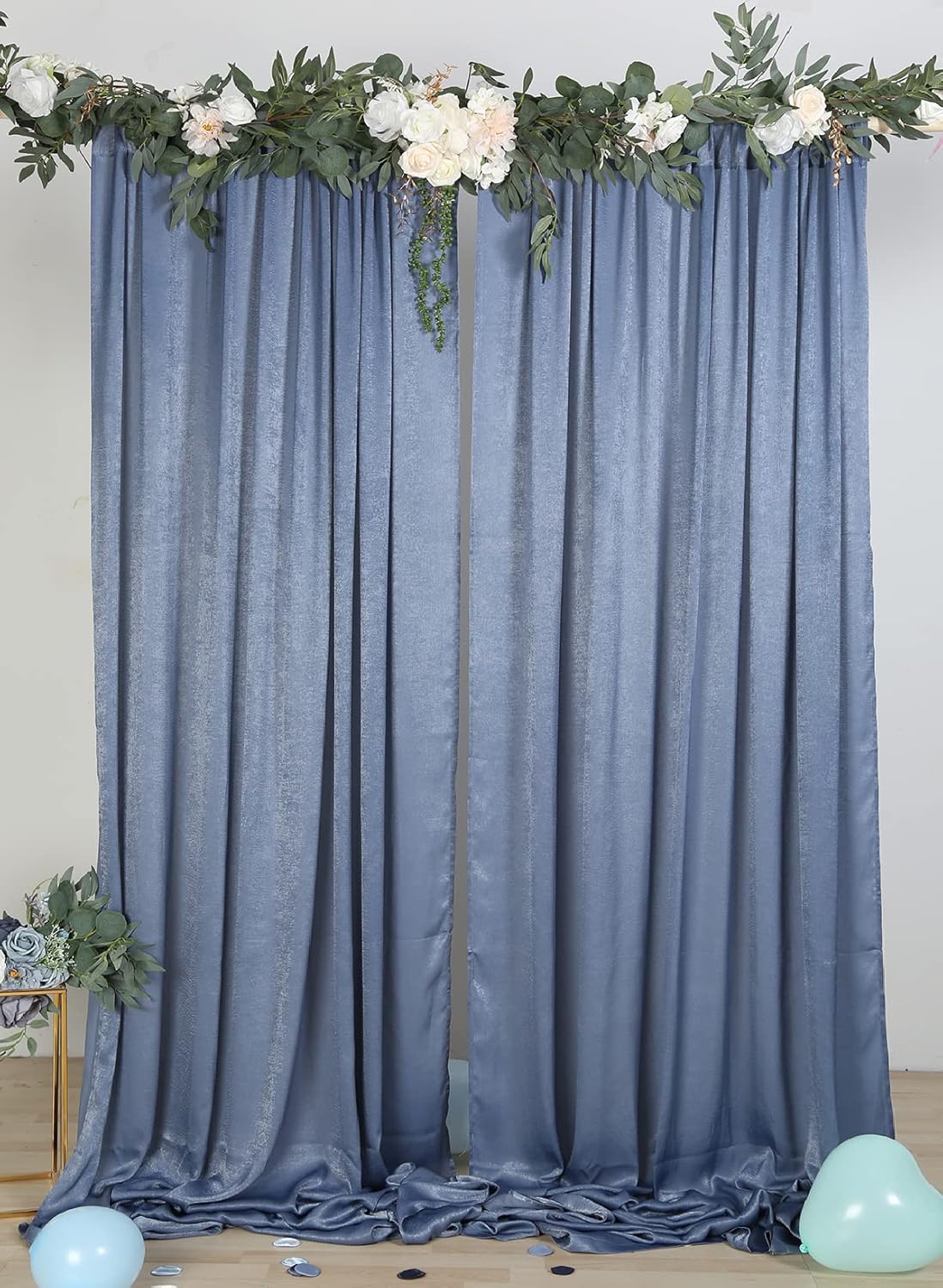 9.6 Feet x 10 Feet Dusty Blue Silky Soft Wedding Backdrop Curtain Drapes, Slightly Shiny Satiny Window Curtains Panels for Wedding Ceremony Birthday Party Decorations