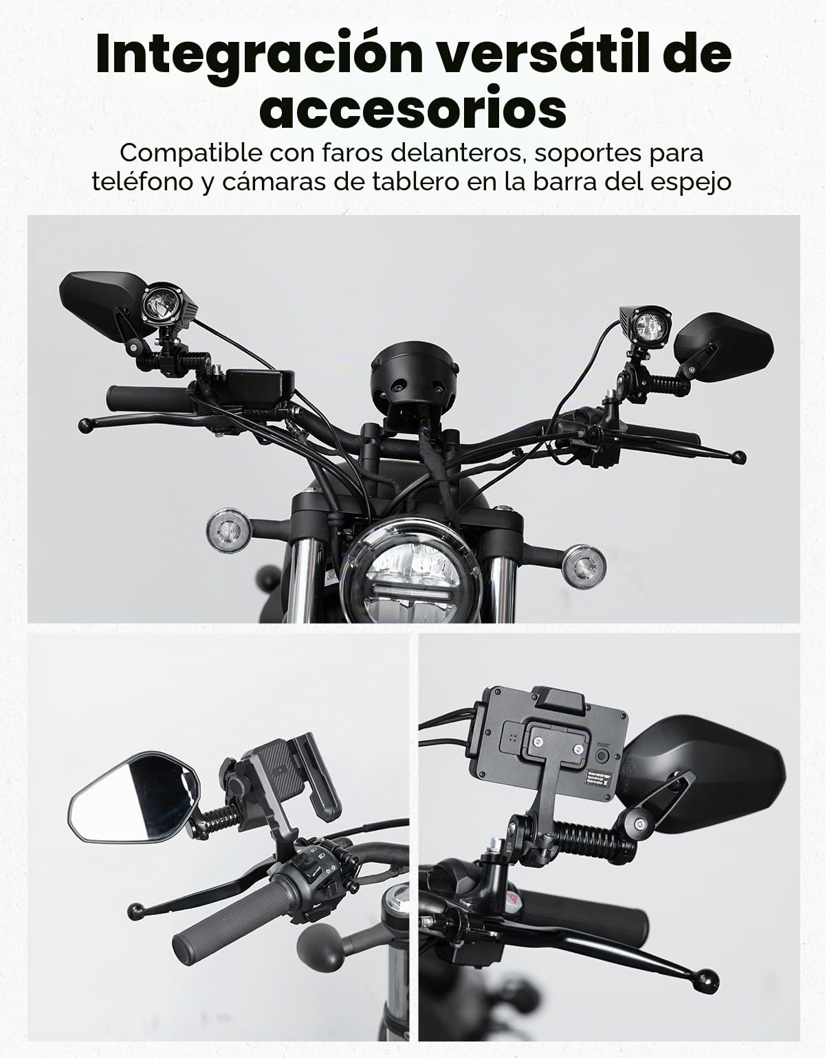 KEMIMOTO E9 Retrovisores Moto Homologados con CNC extensión, Universal Espejo M10, Compatible con Motos de Crucero, Calle