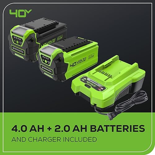 Miniatura 11 de Greenworks Cortacésped inalámbrico sin escobillas de 40 V y 16 pulgadas (empuje) + soplador (350 CFM) + recortadora de cuerda de 13 pulgadas