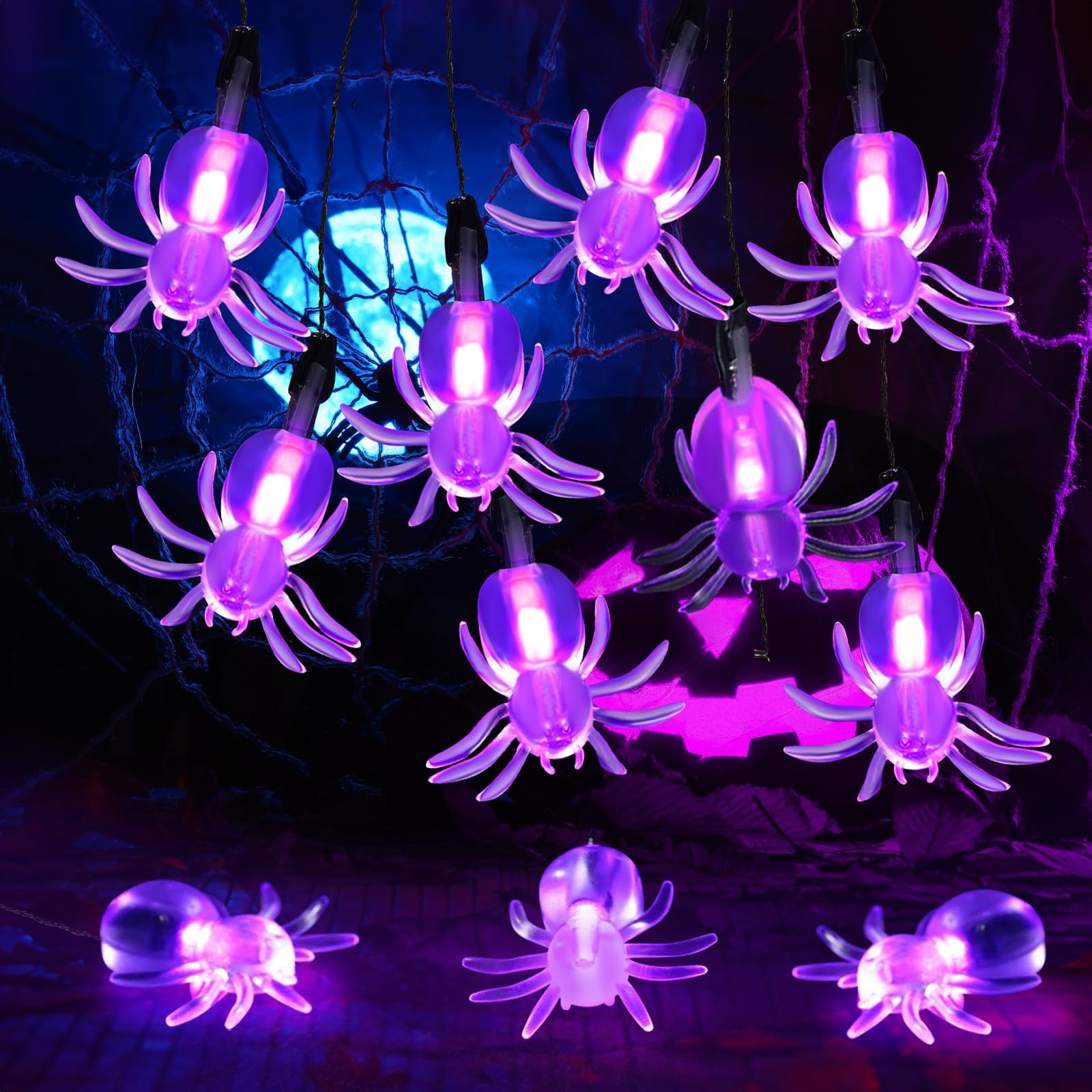 Coquimbo Halloween Decorations Spider String Lights, 10Ft 30 LEDs Spider Lights for Halloween Party Indoor Outdoor Decor, White, YR0060