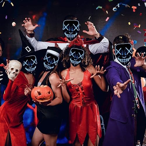 Miniatura 5 de ELIATER Máscara de Halloween con luz LED para festivales, fiestas de máscaras, carnaval