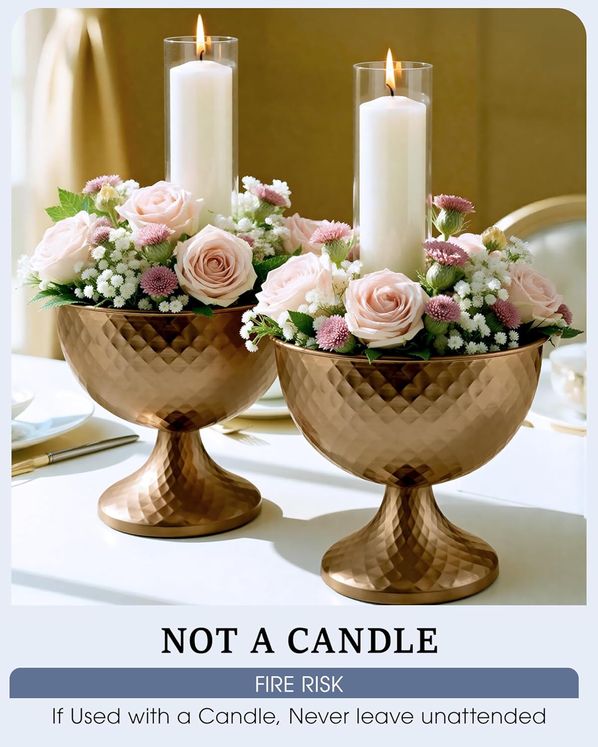 8.25'' Wide 7.3''High Decorative Bowl Vase Set of 2,Distressed Gold Metal Compote Bowl for Tables，Urn Vases for Vintage Wedding Centerpieces,Elegant Compote Vases,Pedistal Vase for Any Event