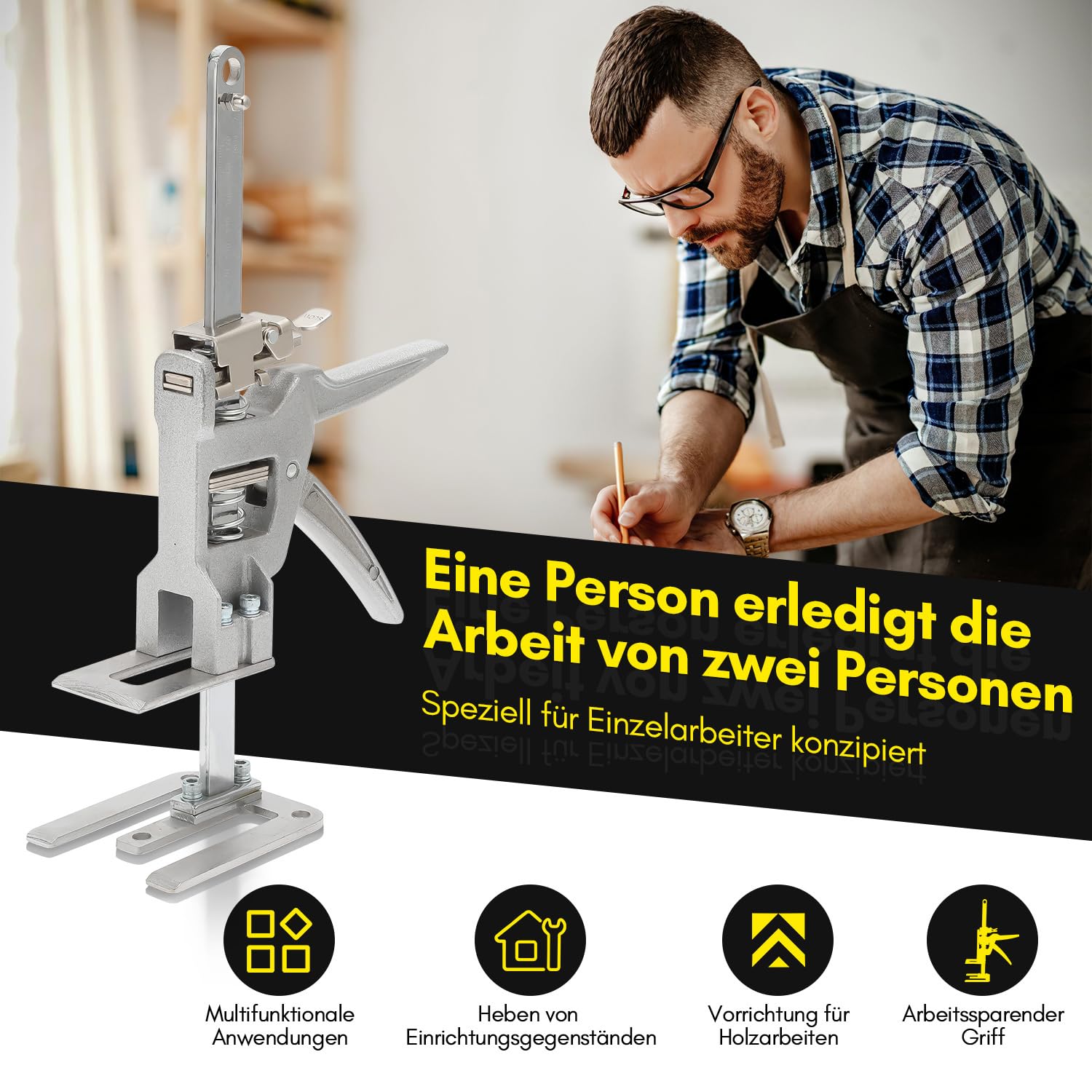30 cm Arbeitssparender Arm, 4 Stück Arm-Handhebewerkzeug, Höhenversteller mit Skala, Langsam und Schnell Hebefunktion, Mobelheber für Schwere Möbel, Handheld Jack Tool, Bis Zu 150KG