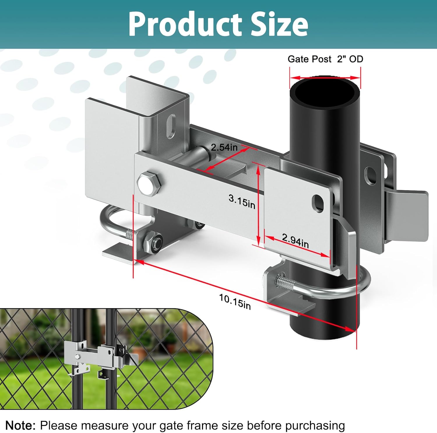 Chain Link Fence Double Gate Latch for 2" Gate Frame Residential Strong Arm Chain Link Fence Gate Latch Double Gate Latches for Metal Gates Swing Gates
