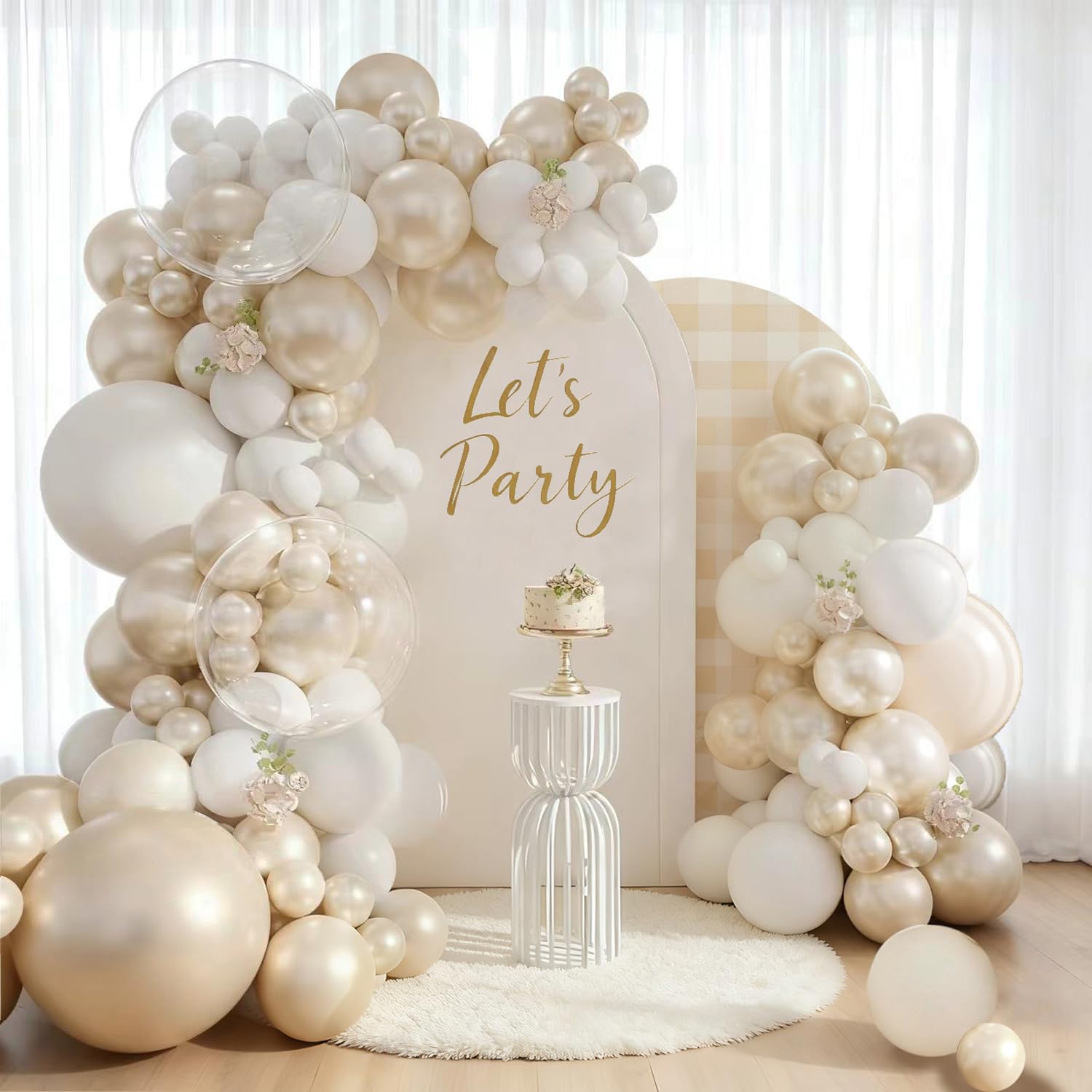 Pearl White Balloons Arch Kit, 162 Pcs Pearl Sand White Balloon Garland with Pearl White Clear Beige Balloons for Boho Baby Shower Wedding Bridal Shower Anniversary Birthday Engagement Party Decor