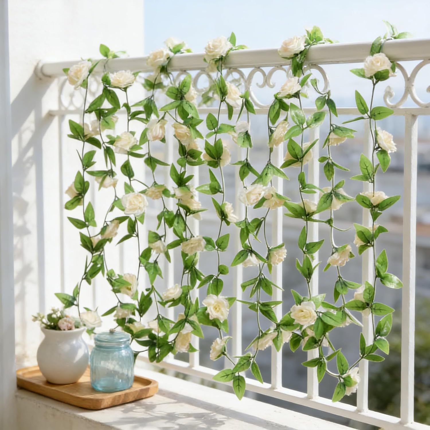 Flower Garland Rose Vines 6Pcs 46Ft Artificial Hanging Flower Vines Floral Garland for Wedding Party Wall Garden Table Home Decor