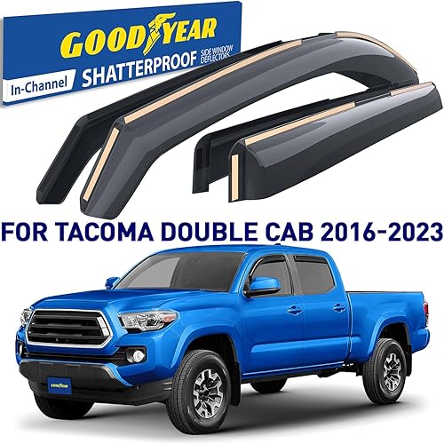 Miniatura 2 de Goodyear - Deflectores de ventana de canal inastillables para camiones Toyota Tacoma 2016-2023 cabina doble, protectores de lluvia, viseras de