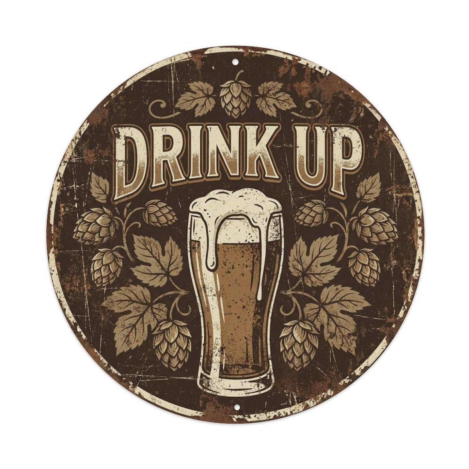 Drink Up Beer Toast Slogan Foamy Pint Glass Metal Tin Sign