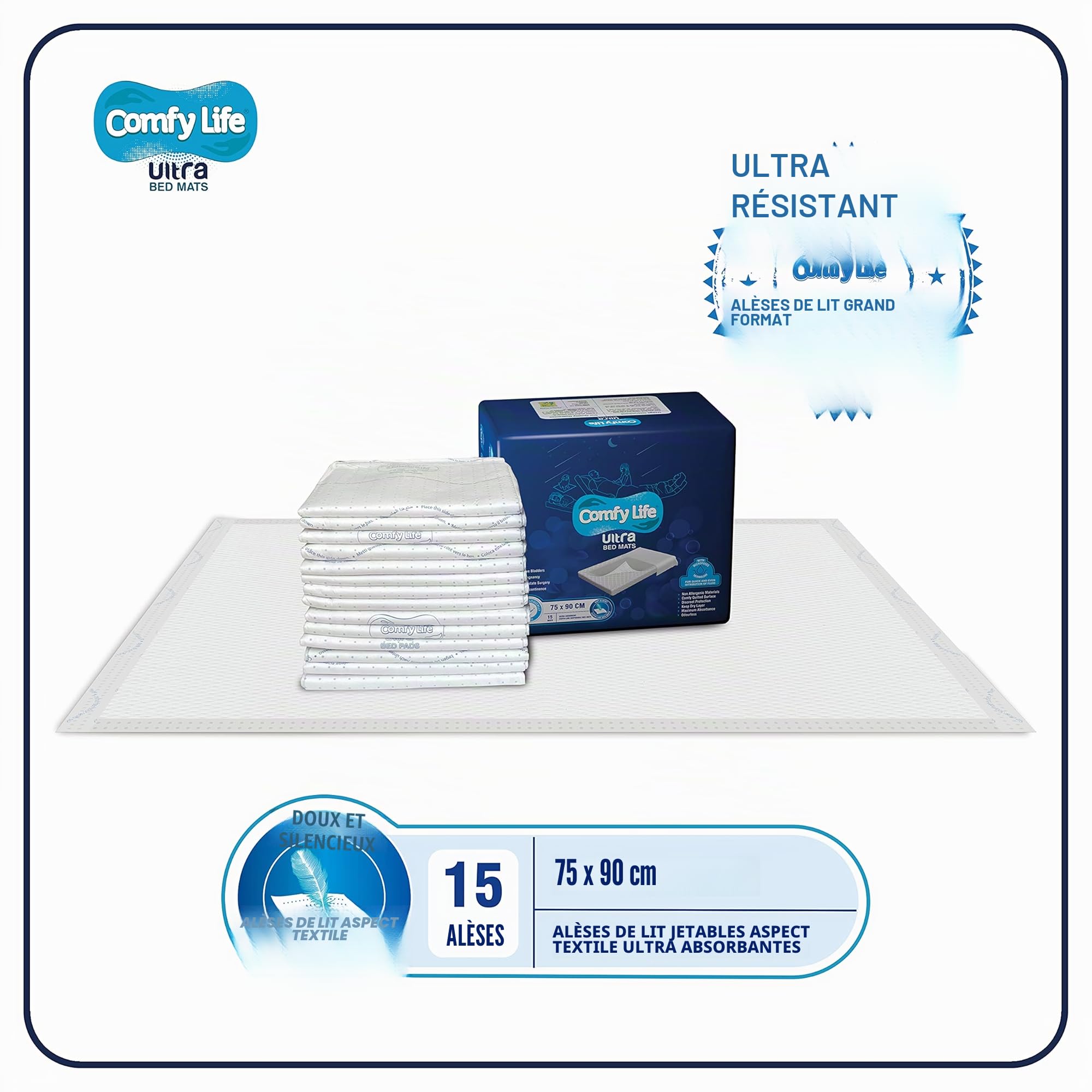 Comfy Life Ultra Lot de 15 alèses jetables pour Incontinence 75 x 90 cm
