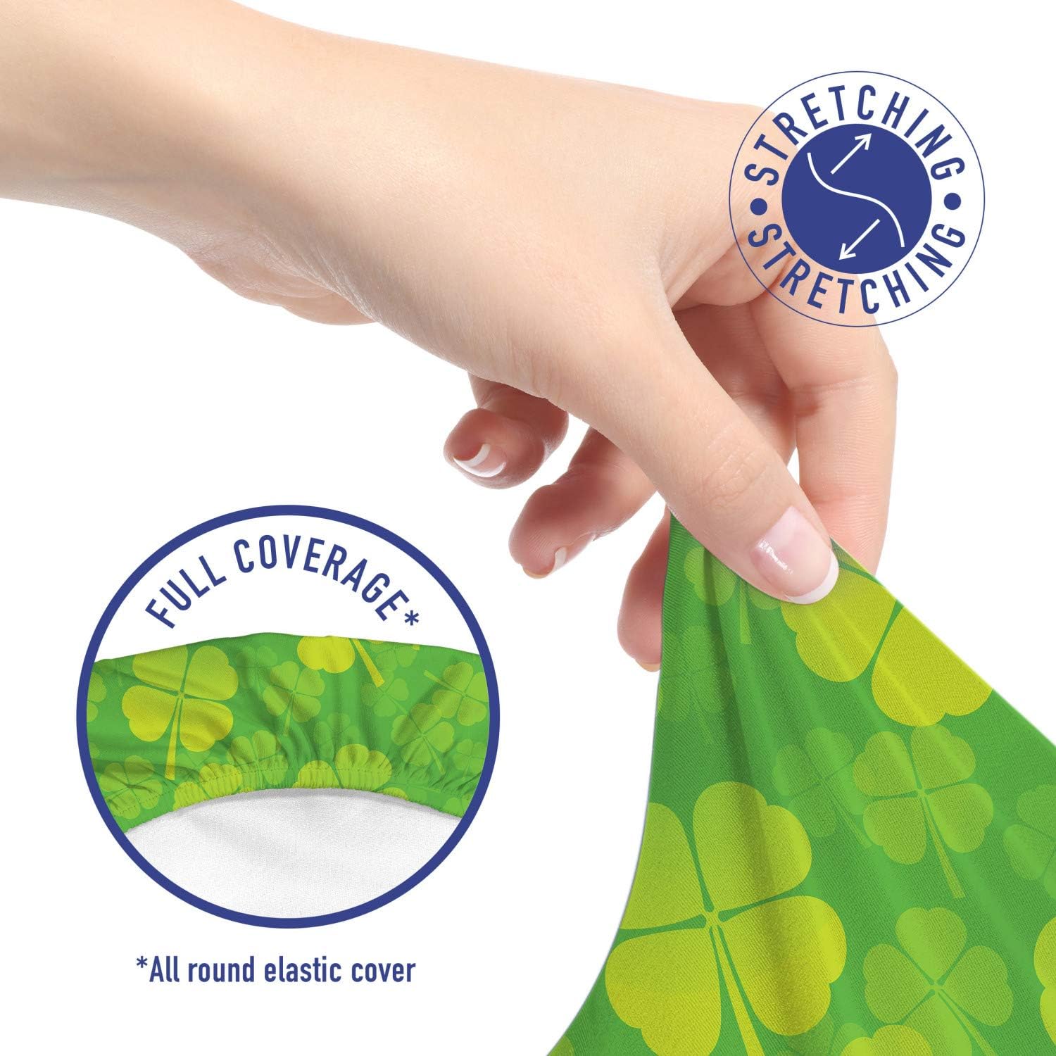 Lunarable Shamrock Office Chair Slipcover, 4 Leaf Clover Monochrome Traditional Saint Patrick's Day Arrangement, Protective Stretch Decorative Fabric Cover, Standard Size, Apple Green