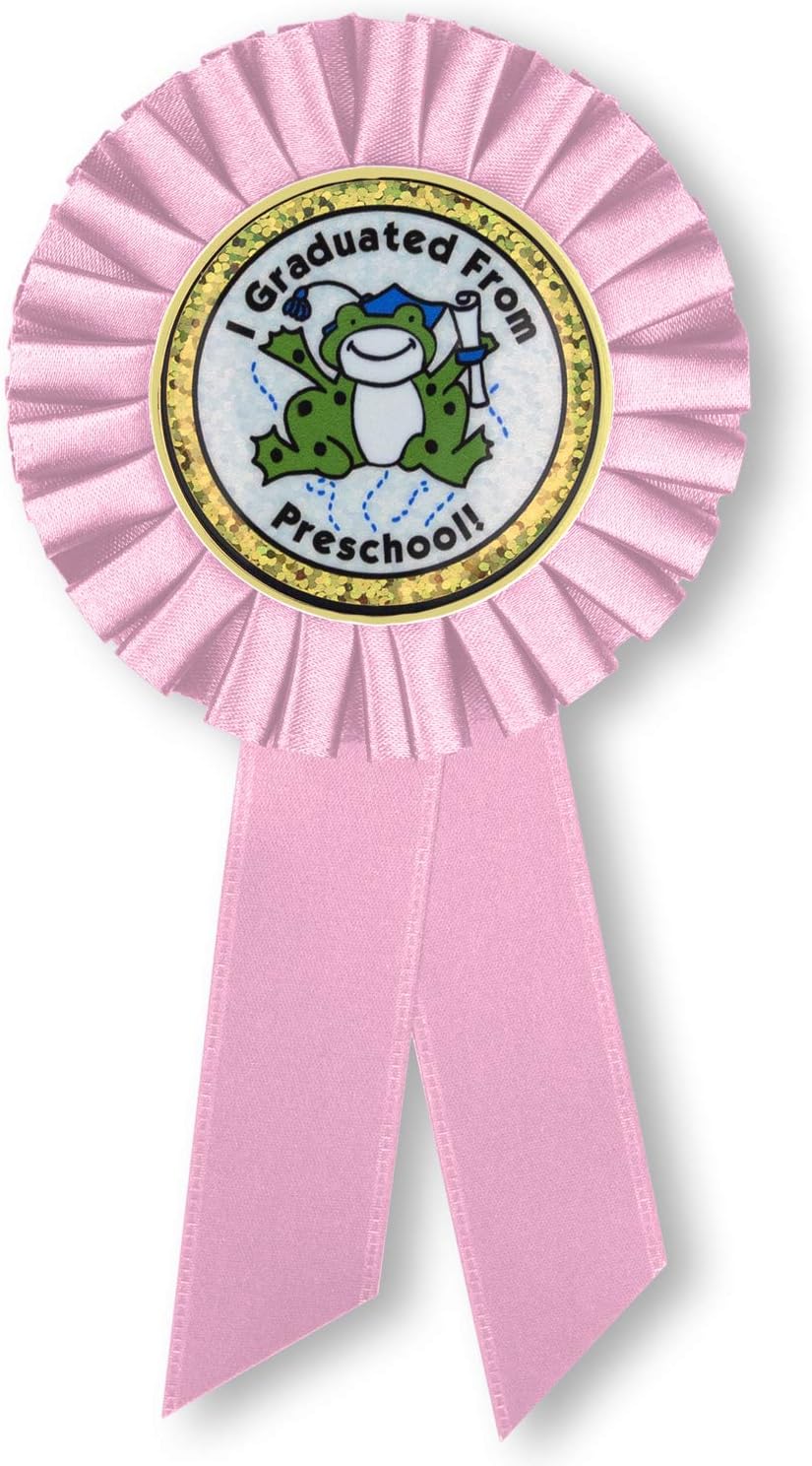 SHOP AWARDS AND GIFTS 6-1/2 x 3 Inch Graduation Rosette Ribbon Award with 2 Inch Mylar Insert-Peel and Stick Back, Pack of 10