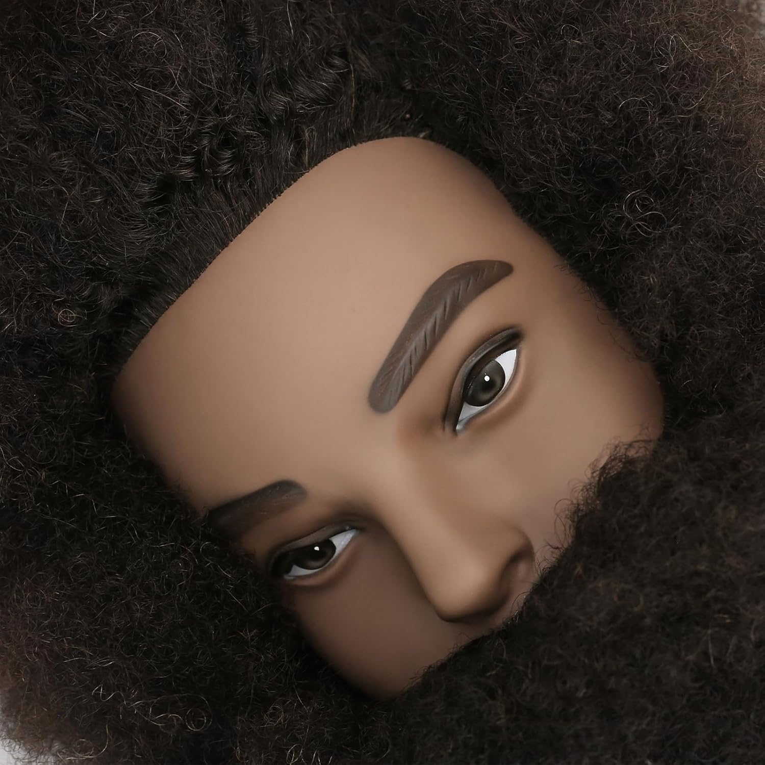 Afro Kinky Curly Human Hair Mannequin Head with Beard - 100% Real Hair for Braiding Practice, Cornrow, Styling, Cutting & Coloring - Professional Cosmetology Training Head for Salon & Student