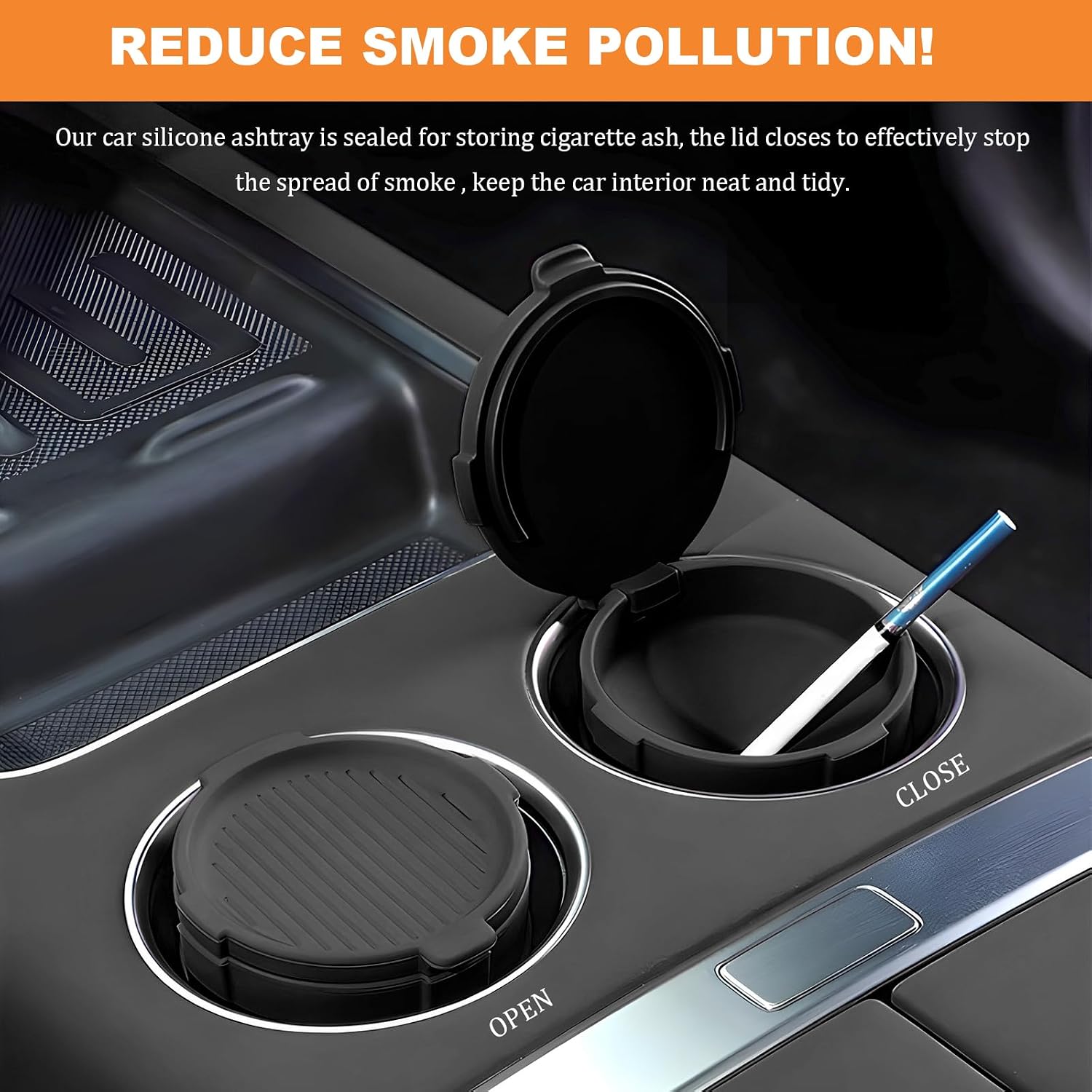 Car Ashtray with Lid, Non-Breakable Silicone Cup Holder Ash Tray Detachable Mini Trash Can, Smell Proof Self-Extinguishing Cigarette Ashtray for Truck Office Home (Black)