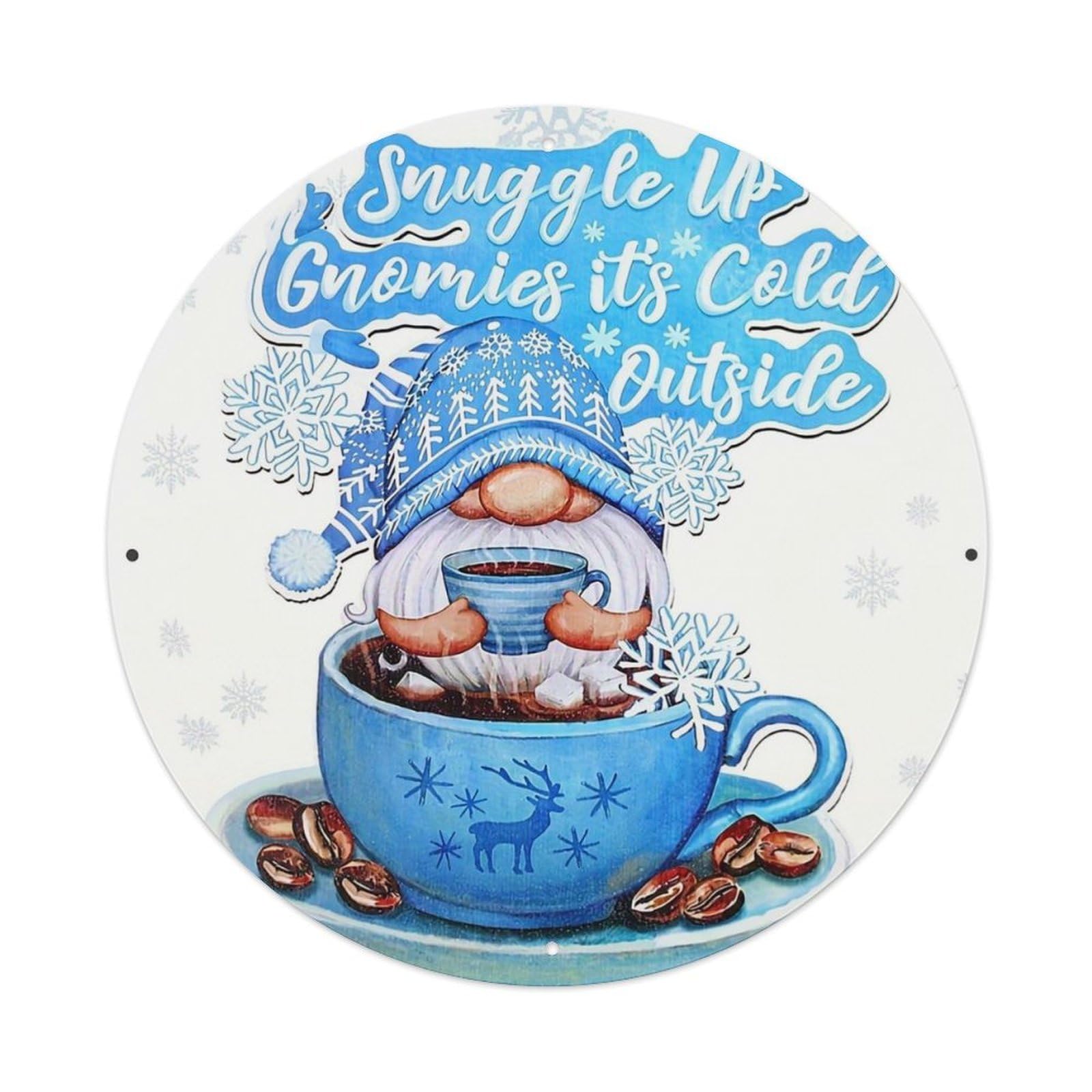 Snuggle Up Gnomies Cold Outside Vintage Metal Tin Sign Retro Wall Decor for Home Bar Garage Cafe, Indoor & Outdoor Decorative，circle Metal Poster, 8x8 Inch