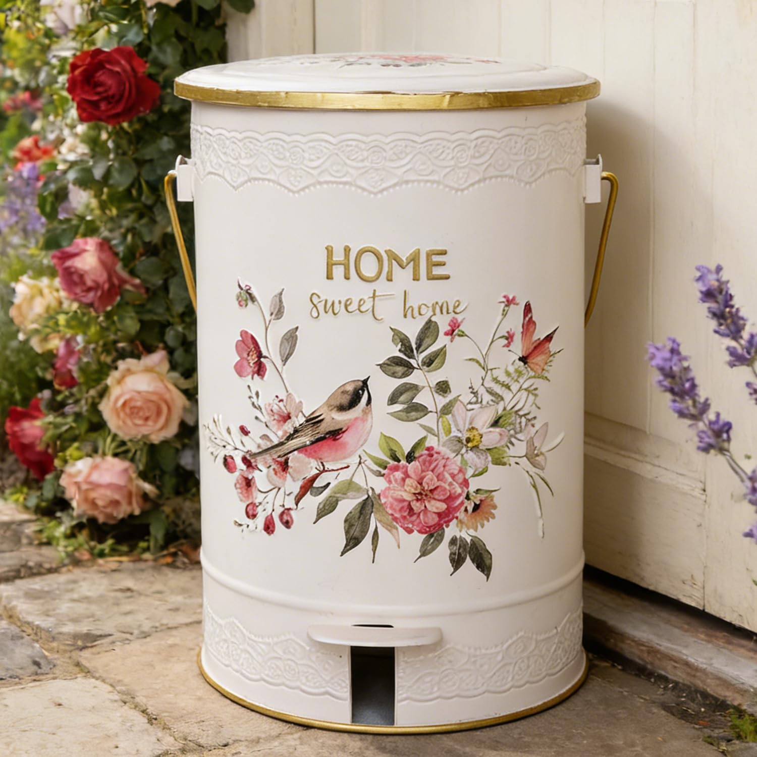 Z&Z ornamentorum Outdoor Small Trash Can with Lid Dog Poop Trash Can Outside for Kitchen Park Garden and Pedal Round Touchless Garbage (Pink)