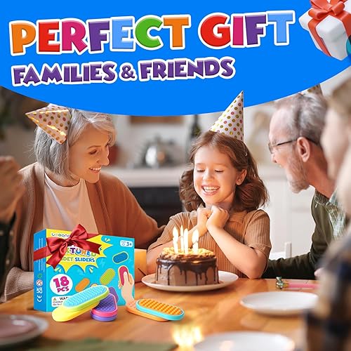 Miniatura 9 de Juguetes magnéticos sensoriales para niños paquete de 18 deslizadores magnéticos de silicona texturizados para autismo, niños en el aula, caja del