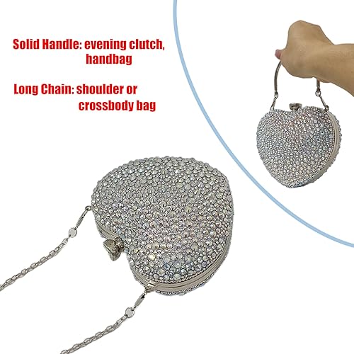 Miniatura 7 de Bonito Bolso de Mano en Forma de Corazón con Diamantes de Imitación para Boda, Mini Bolso de Amor con Diamantes de Imitación para Fiesta, Bolso de