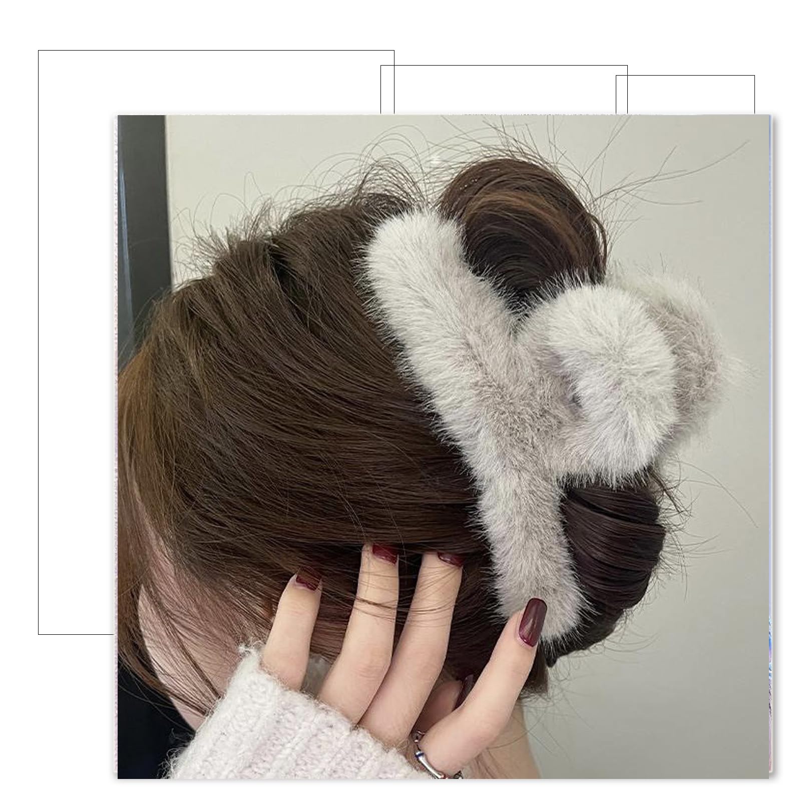 Large Fluffy Plush Hair Claw Clips, Colorful Claw Clips for Thick Hair Super Grip Elegant Accessories for Women & Girls (Fluffy6A) - Image 3